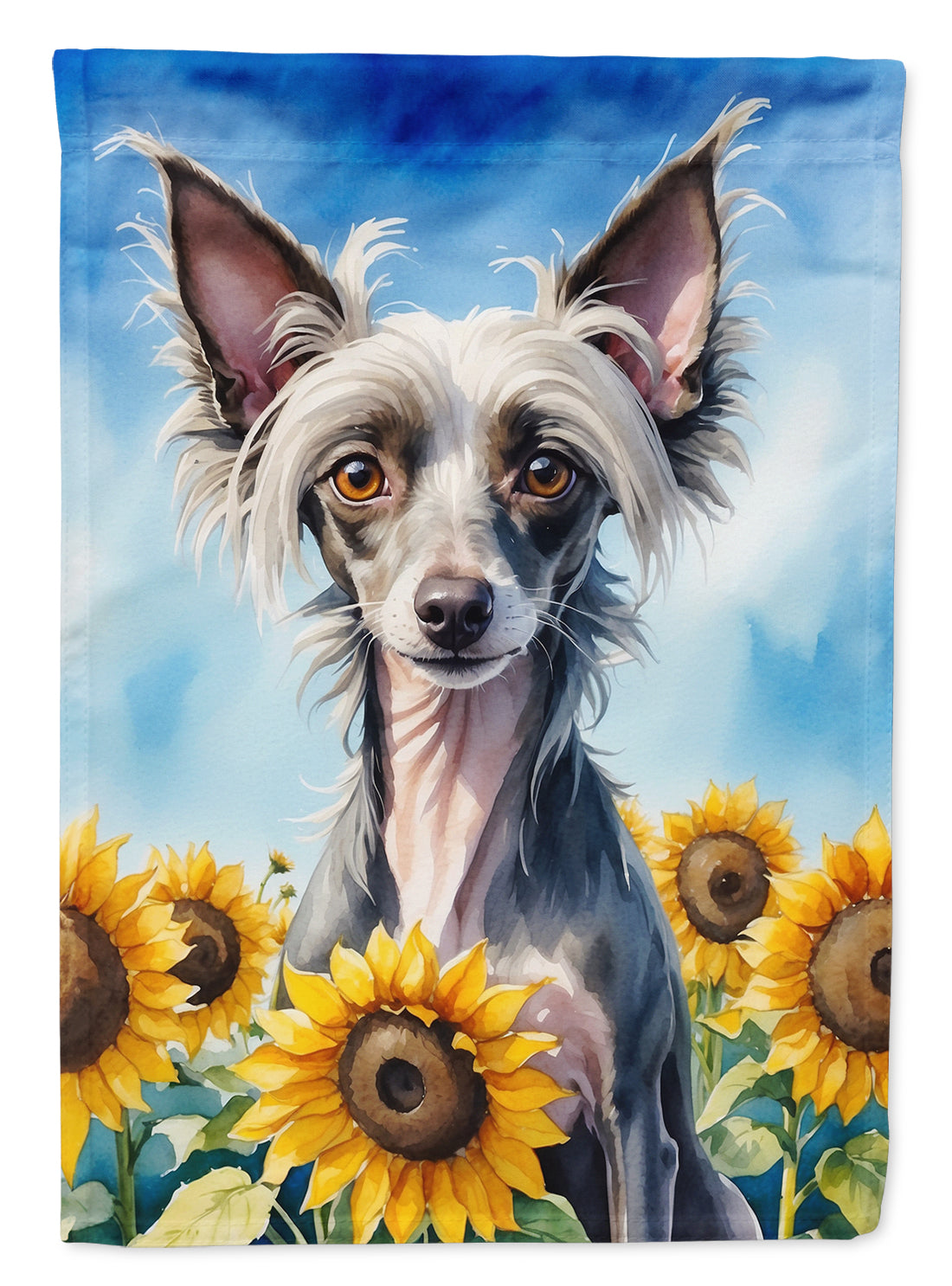 Buy this Chinese Crested in Sunflowers House Flag