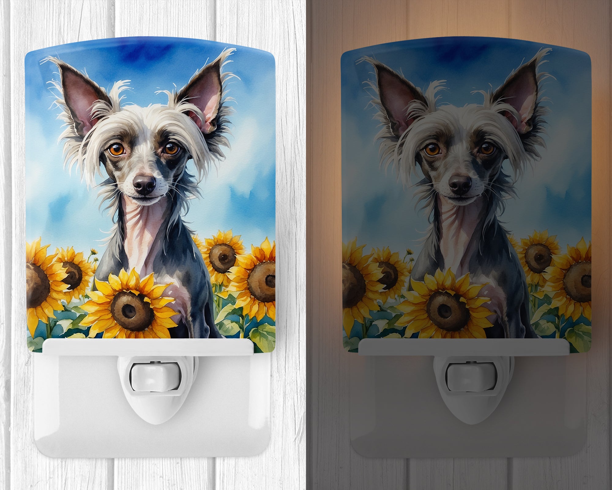 Chinese Crested in Sunflowers Ceramic Night Light