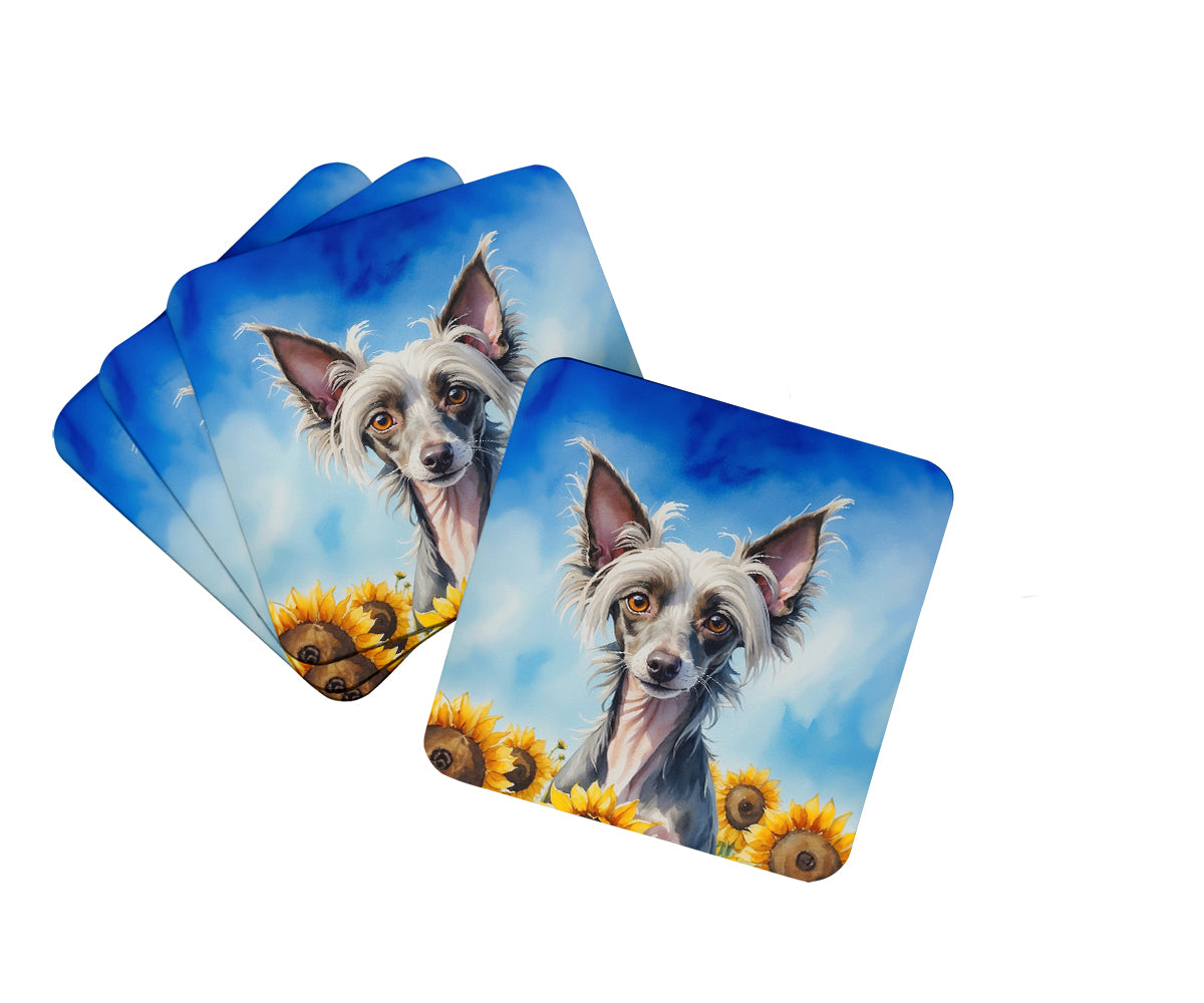 Buy this Chinese Crested in Sunflowers Foam Coasters