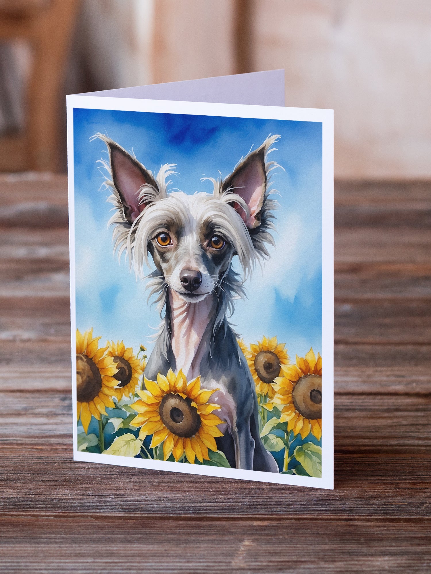 Buy this Chinese Crested in Sunflowers Greeting Cards Pack of 8