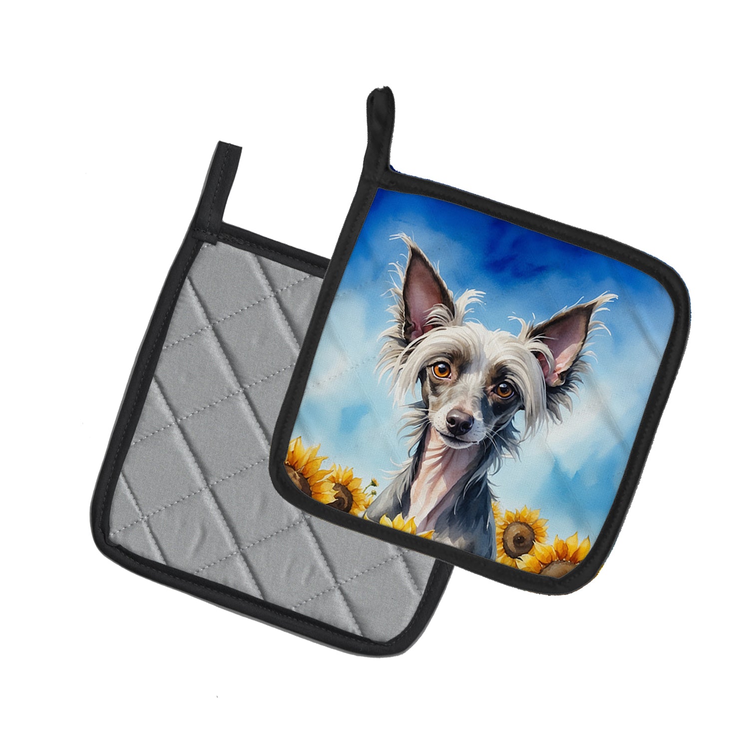 Buy this Chinese Crested in Sunflowers Pair of Pot Holders