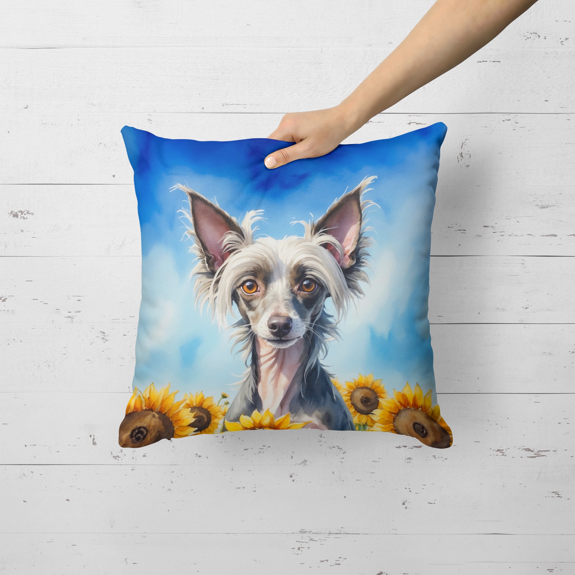 Buy this Chinese Crested in Sunflowers Throw Pillow