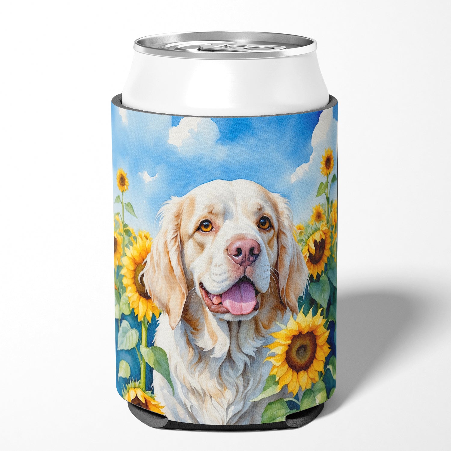 Buy this Clumber Spaniel in Sunflowers Can or Bottle Hugger