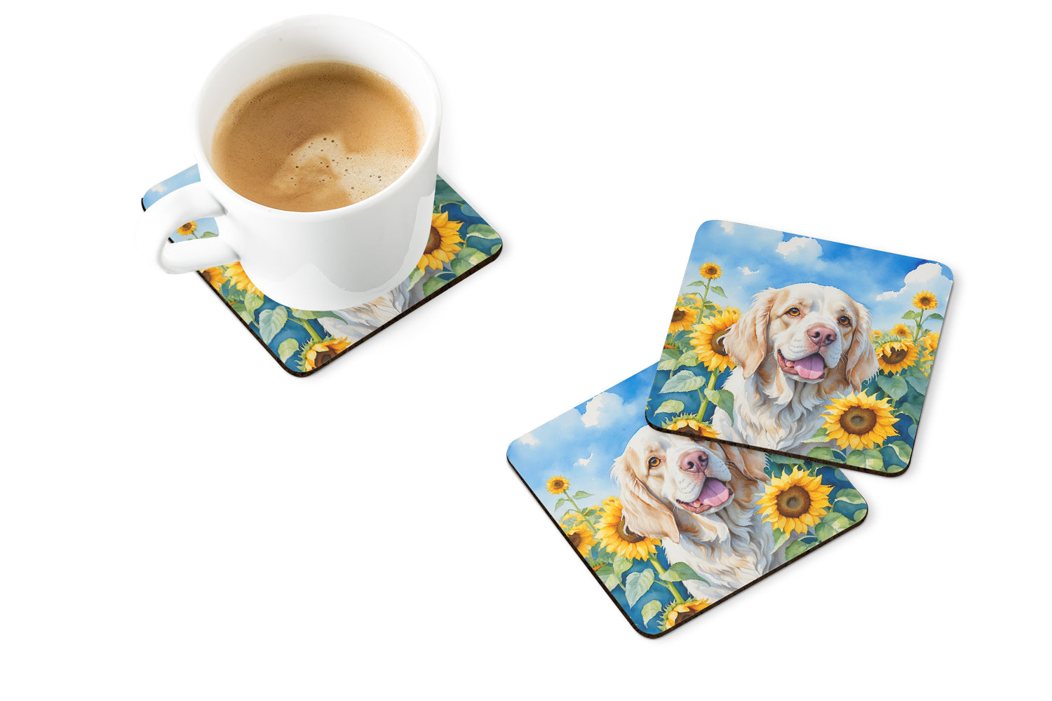 Buy this Clumber Spaniel in Sunflowers Foam Coasters