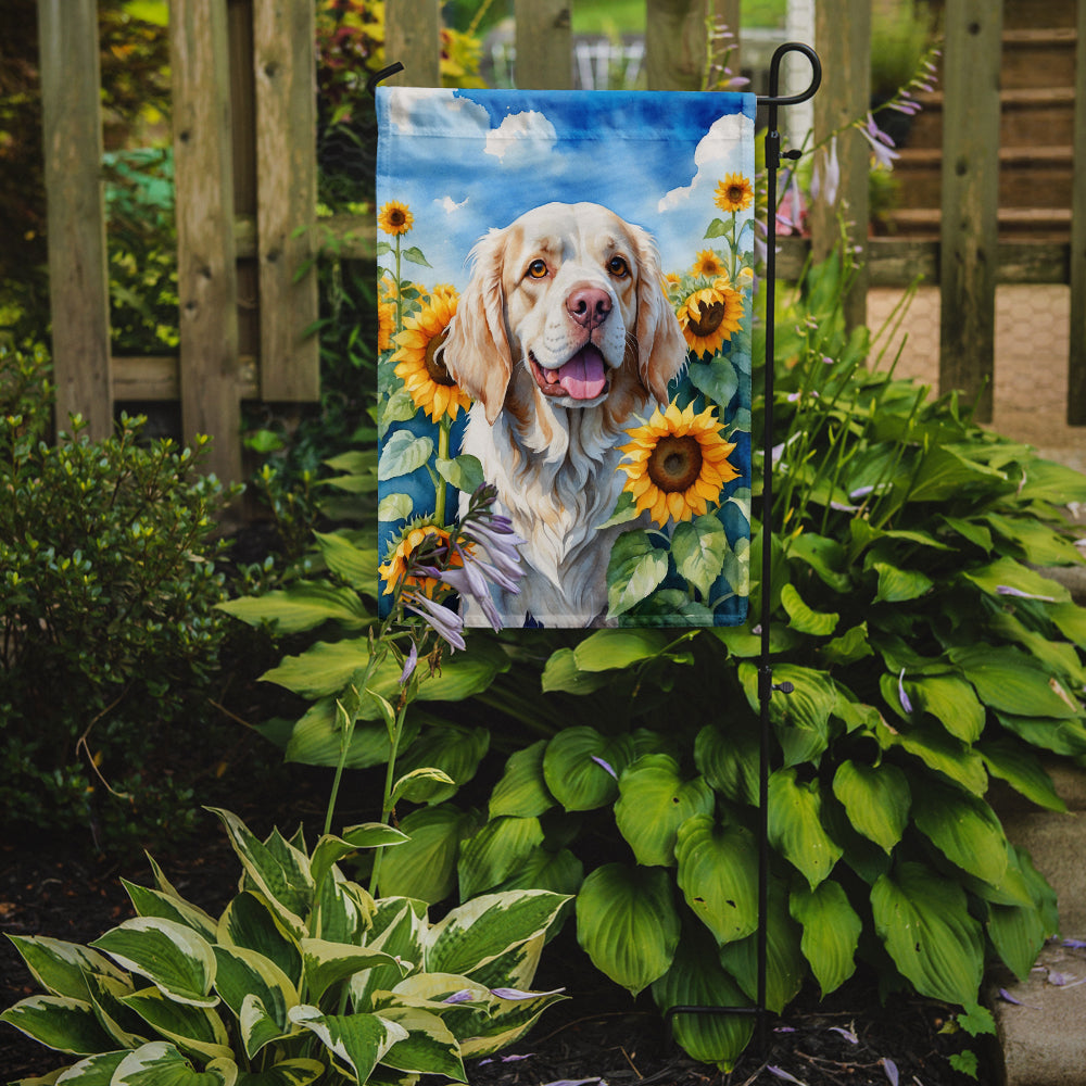 Clumber Spaniel in Sunflowers Garden Flag