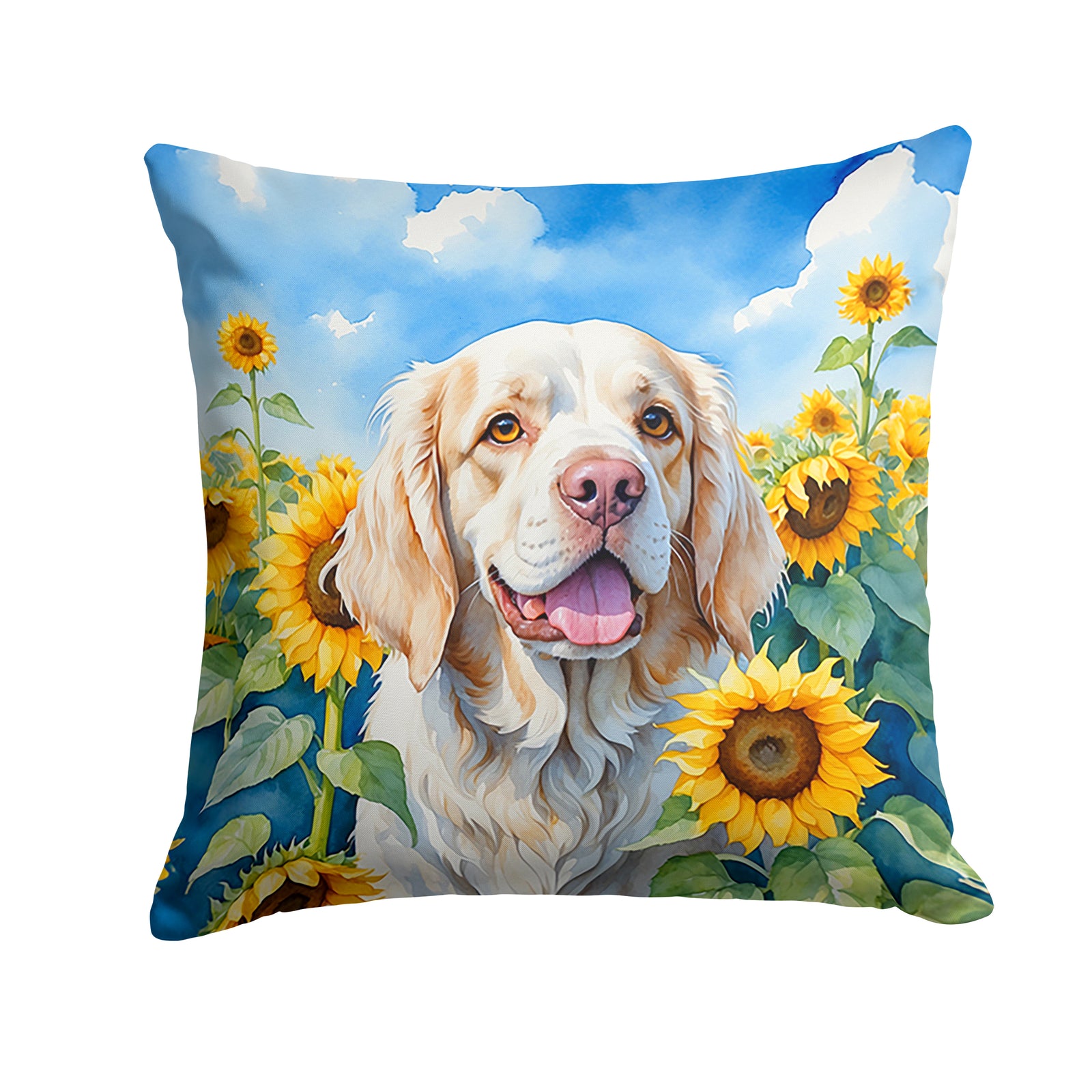 Buy this Clumber Spaniel in Sunflowers Throw Pillow