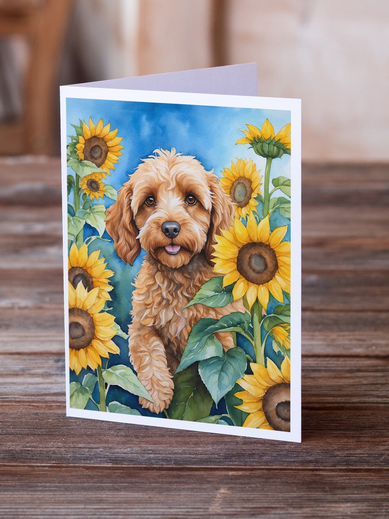 Buy this Cockapoo in Sunflowers Greeting Cards Pack of 8