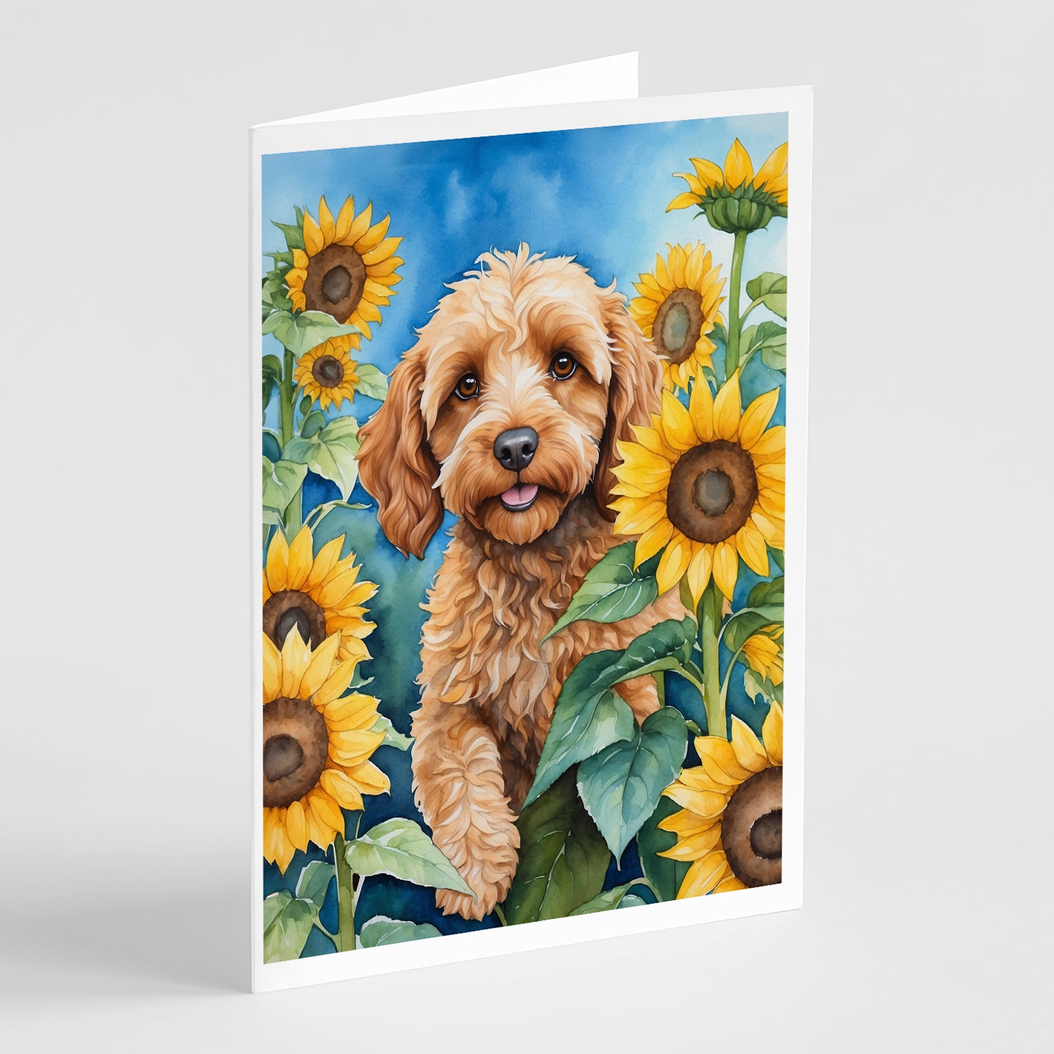 Buy this Cockapoo in Sunflowers Greeting Cards Pack of 8
