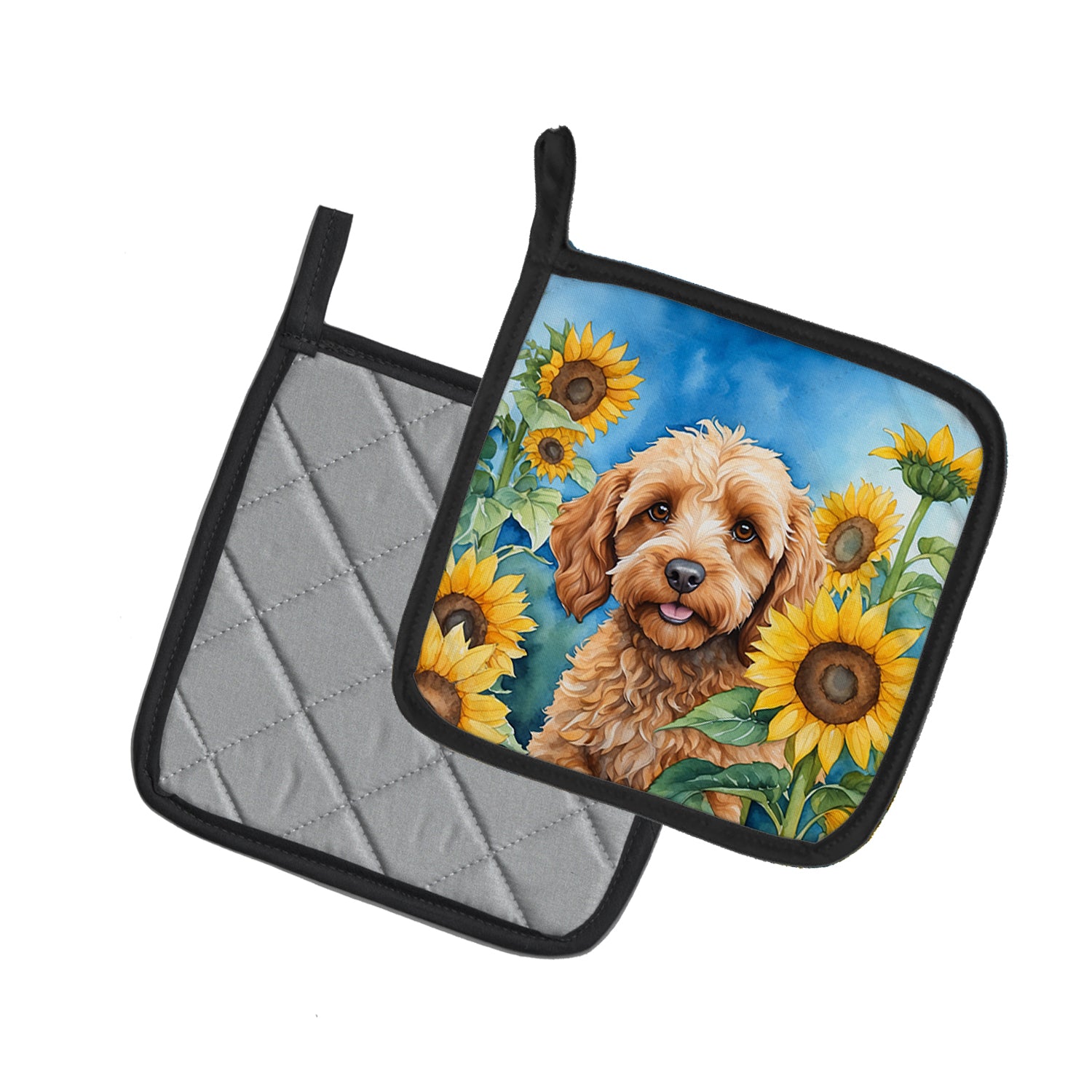 Cockapoo in Sunflowers Pair of Pot Holders