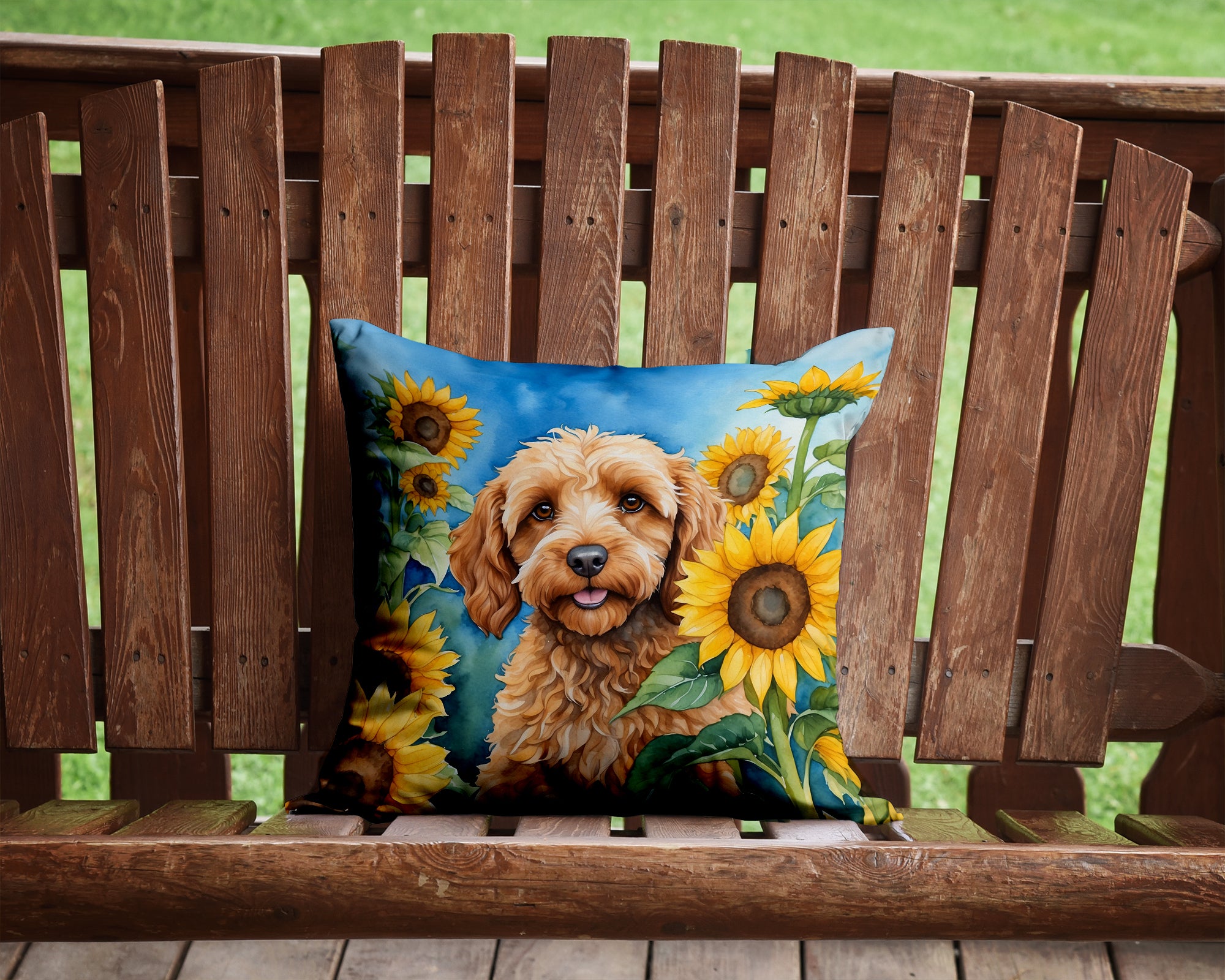 Buy this Cockapoo in Sunflowers Throw Pillow