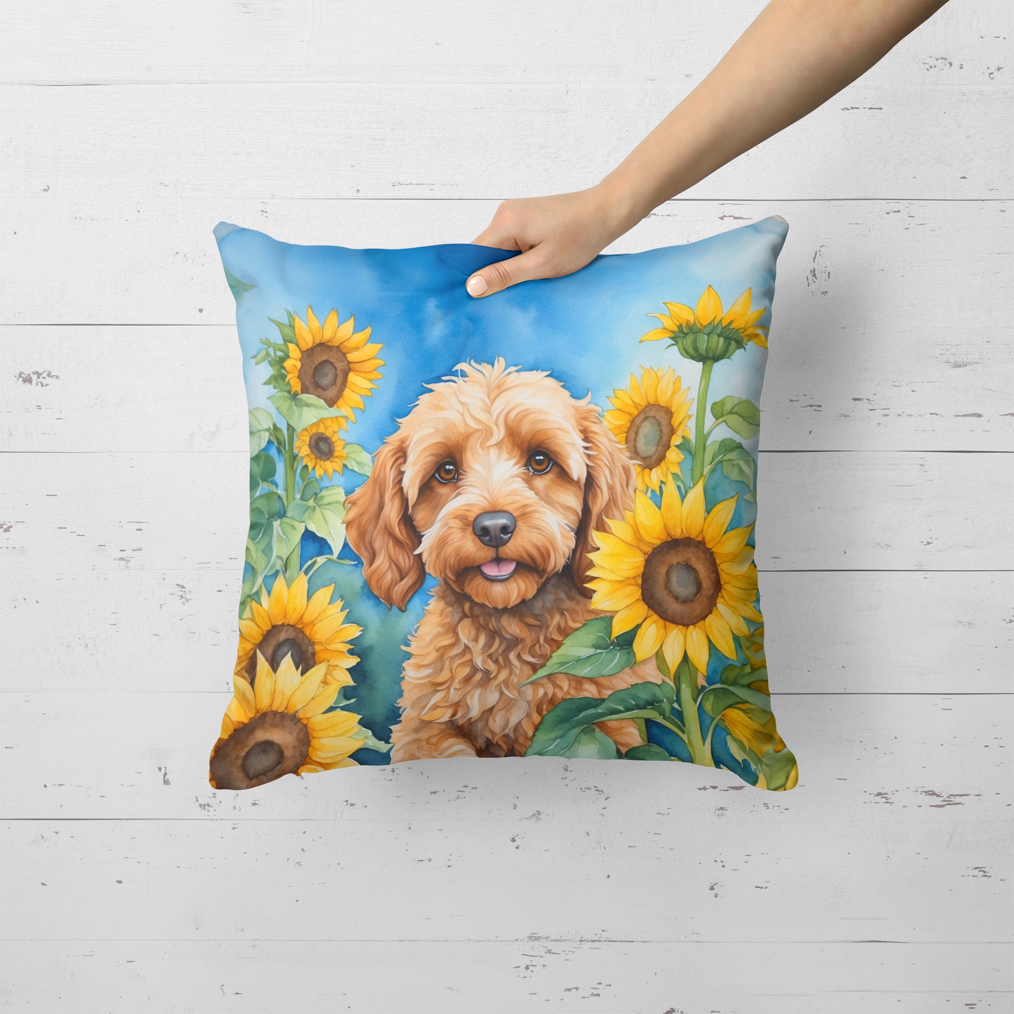 Buy this Cockapoo in Sunflowers Throw Pillow