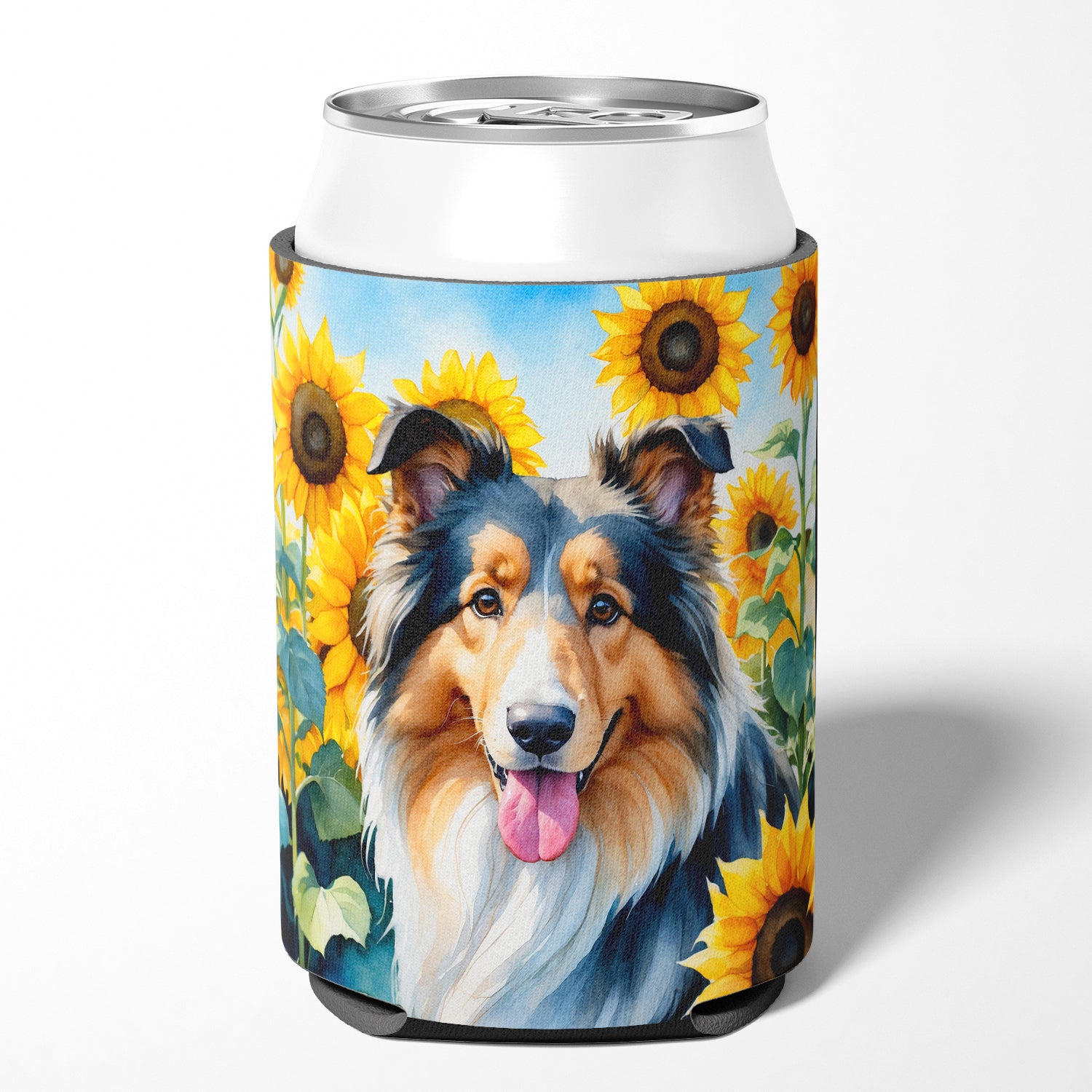 Buy this Collie in Sunflowers Can or Bottle Hugger