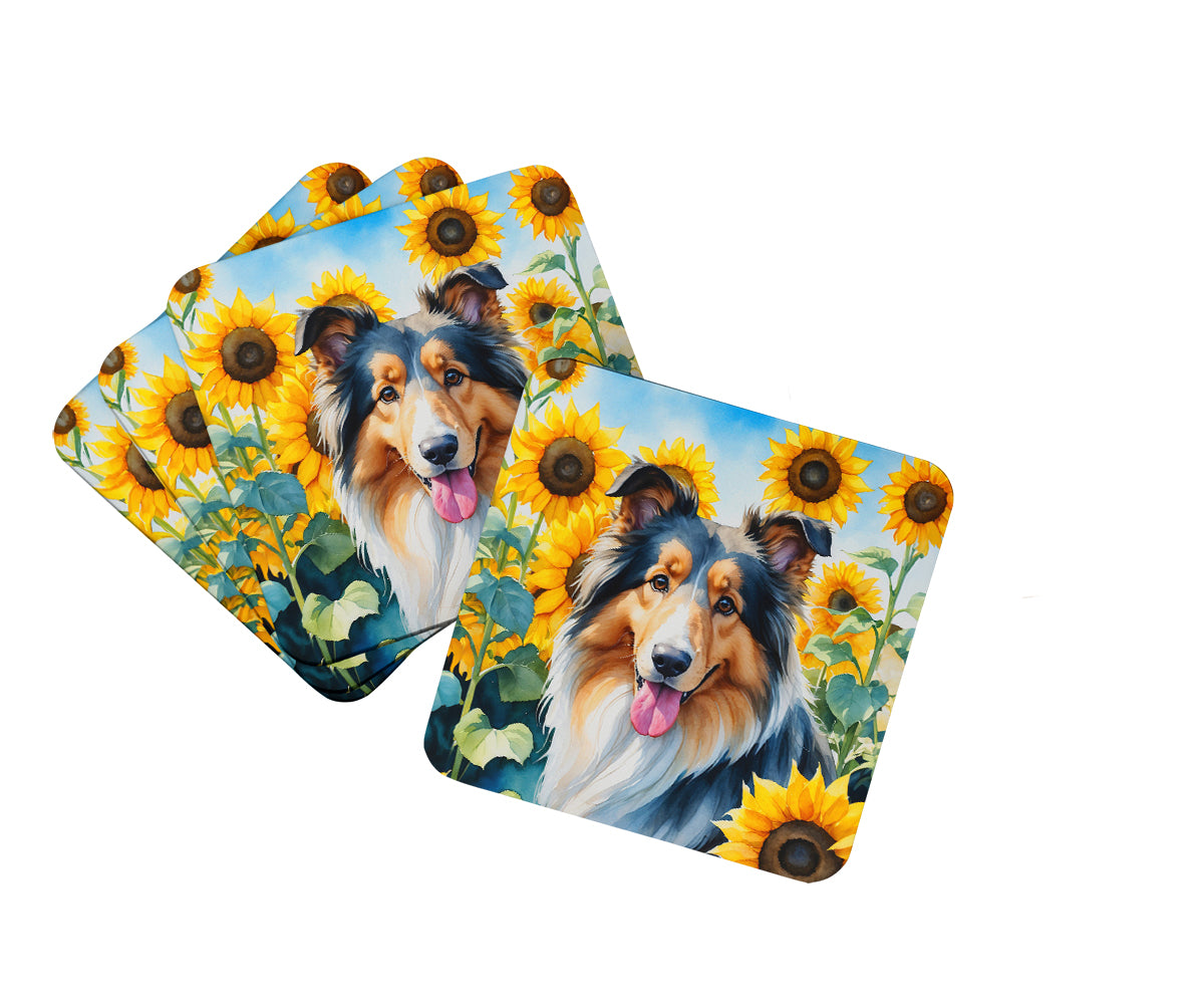 Buy this Collie in Sunflowers Foam Coasters