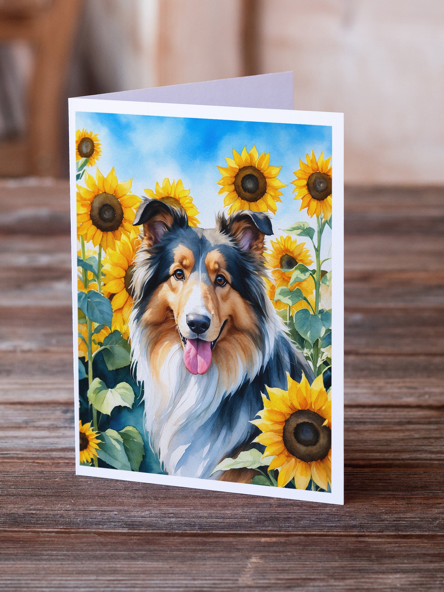 Collie in Sunflowers Greeting Cards Pack of 8