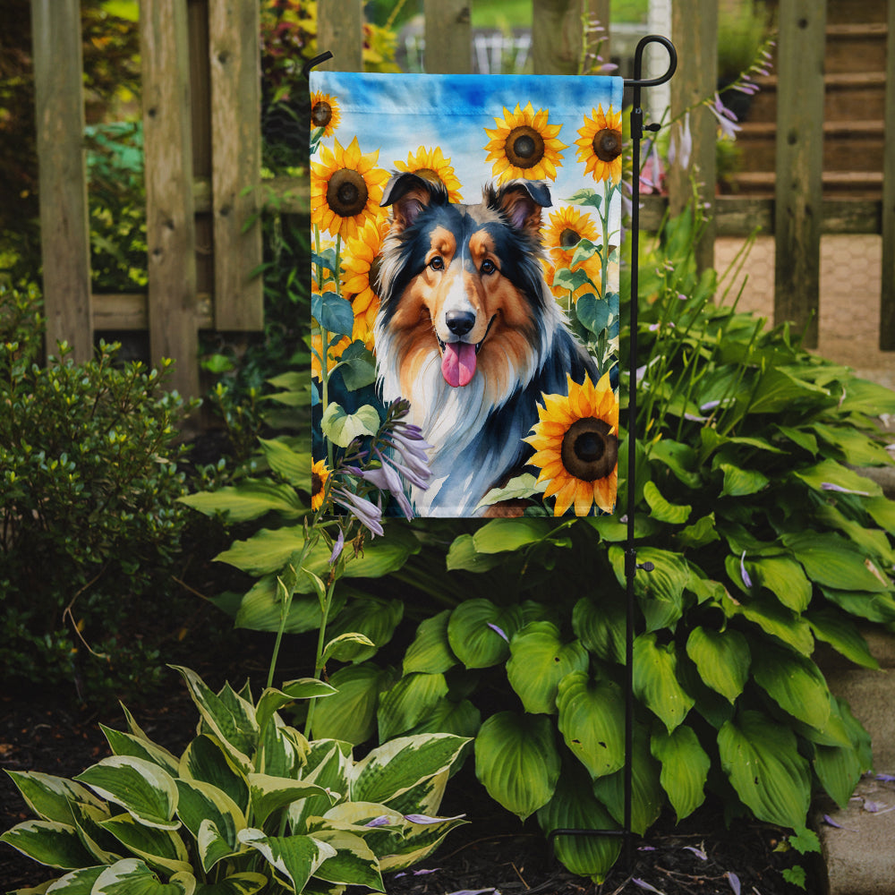 Collie in Sunflowers Garden Flag