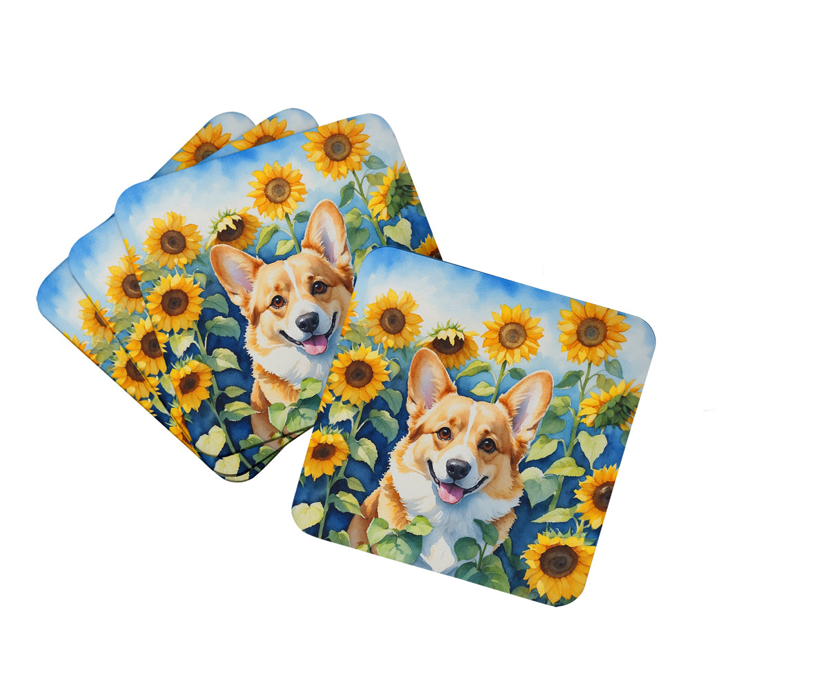 Buy this Corgi in Sunflowers Foam Coasters