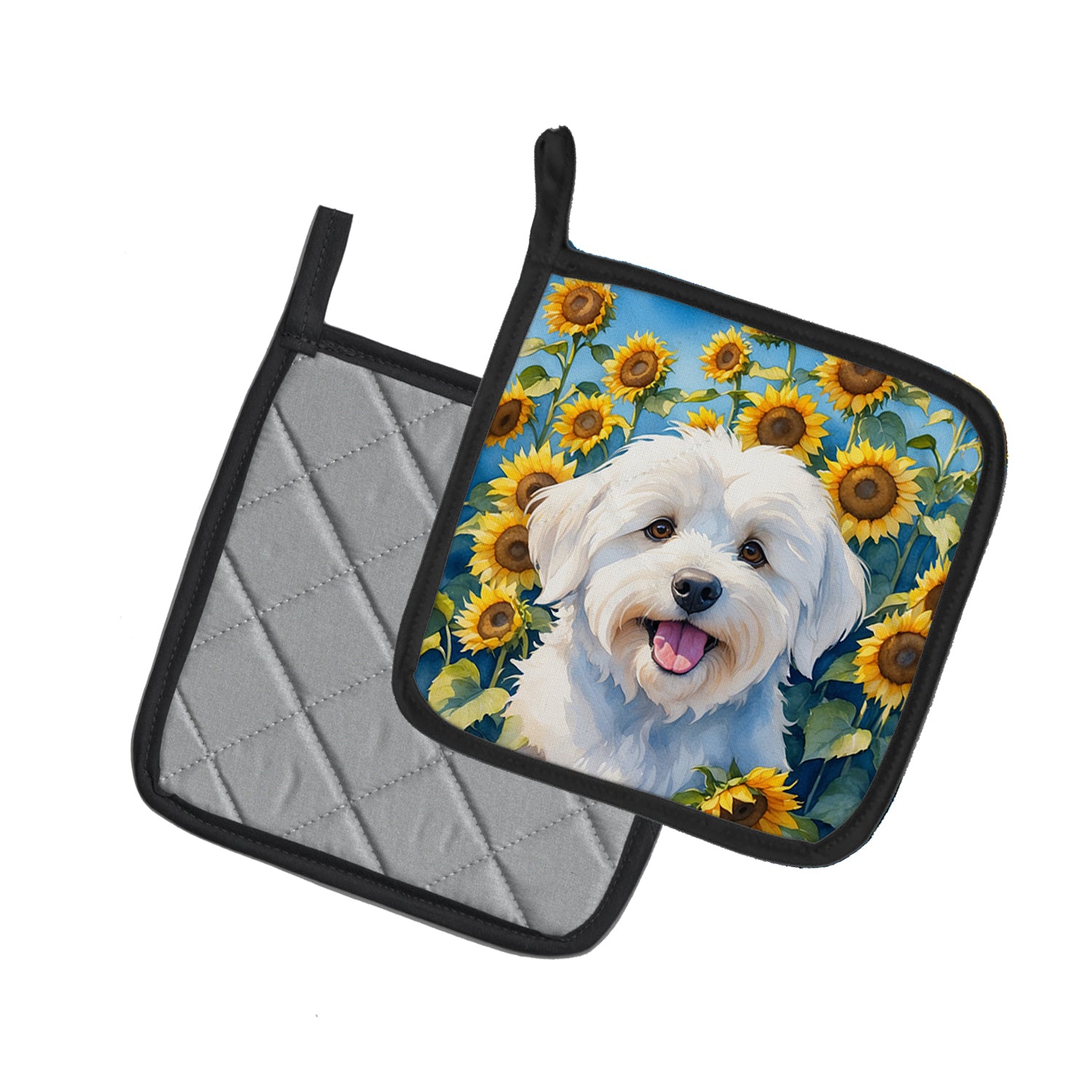 Buy this Coton de Tulear in Sunflowers Pair of Pot Holders