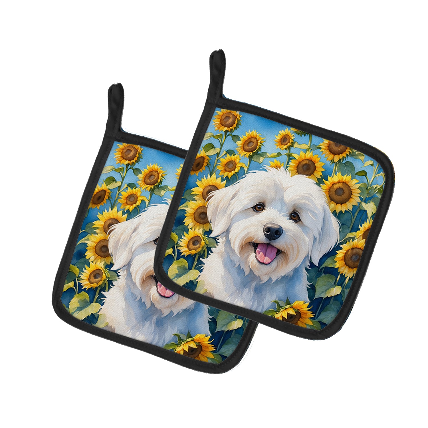 Buy this Coton de Tulear in Sunflowers Pair of Pot Holders