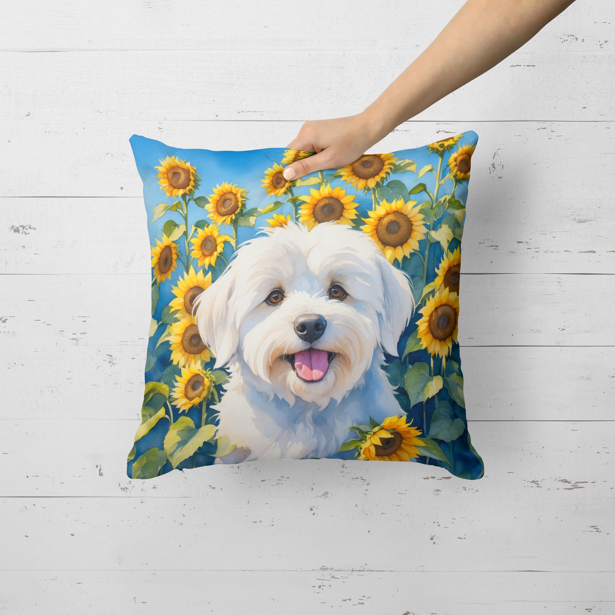 Buy this Coton de Tulear in Sunflowers Throw Pillow