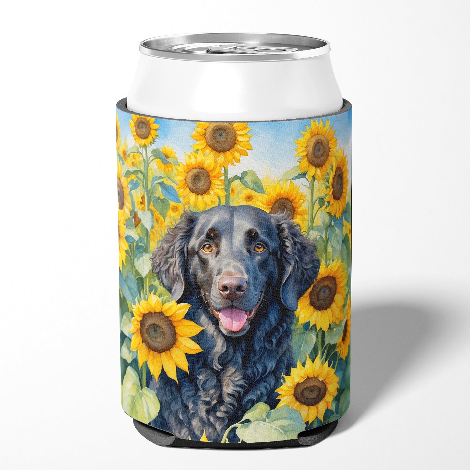 Curly-Coated Retriever in Sunflowers Can or Bottle Hugger