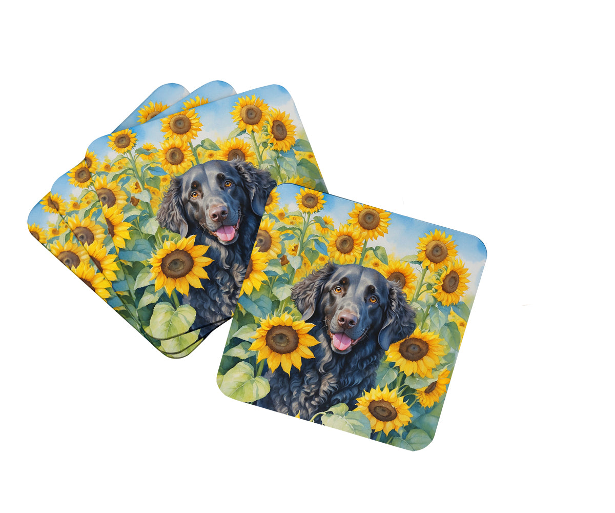 Buy this Curly-Coated Retriever in Sunflowers Foam Coasters