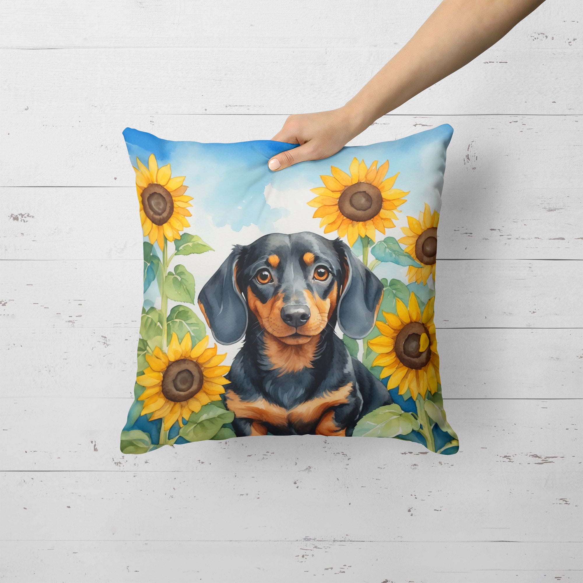 Buy this Dachshund in Sunflowers Throw Pillow