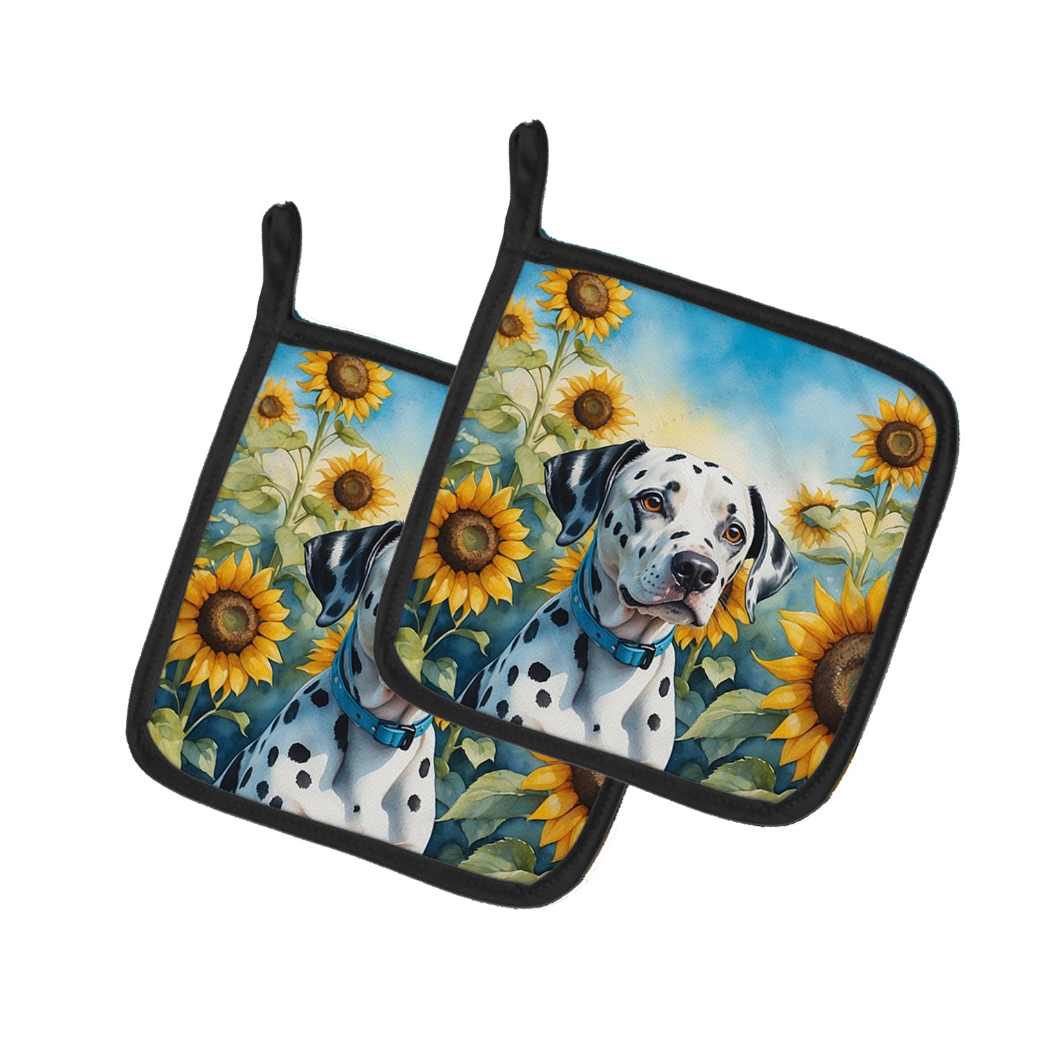 Buy this Dalmatian in Sunflowers Pair of Pot Holders