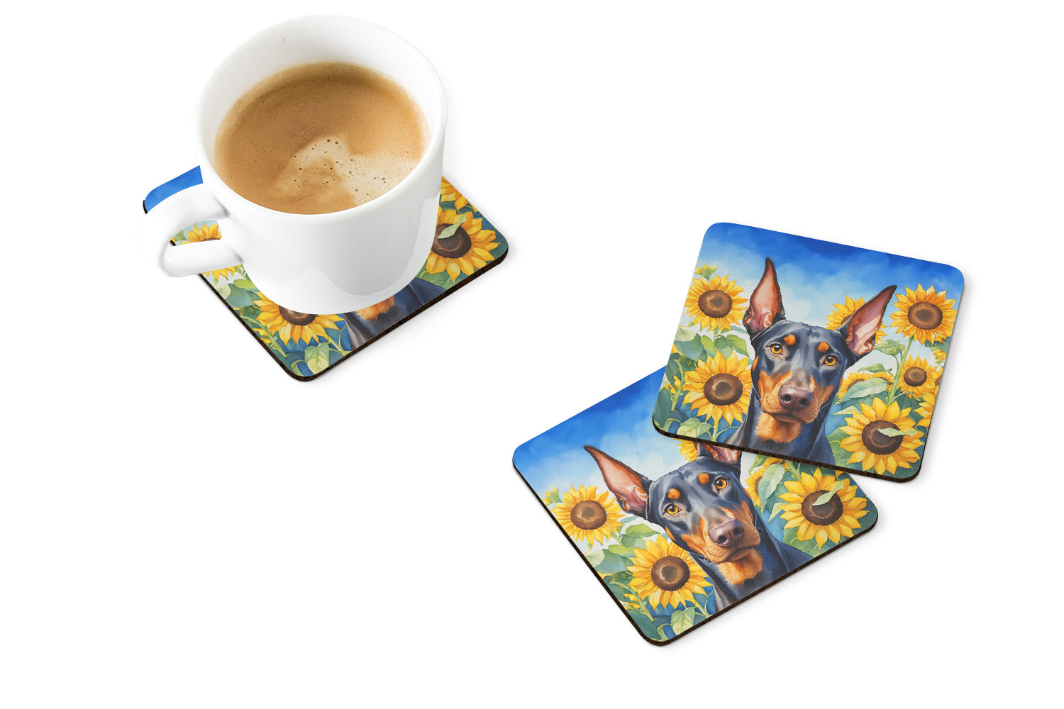 Buy this Doberman Pinscher in Sunflowers Foam Coasters