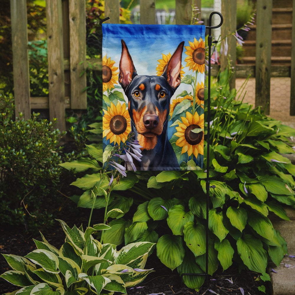Buy this Doberman Pinscher in Sunflowers Garden Flag
