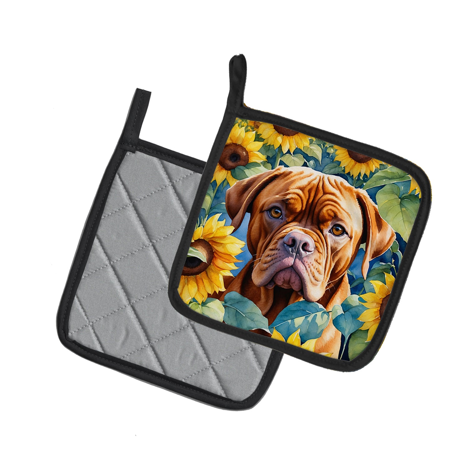Buy this Dogue de Bordeaux in Sunflowers Pair of Pot Holders