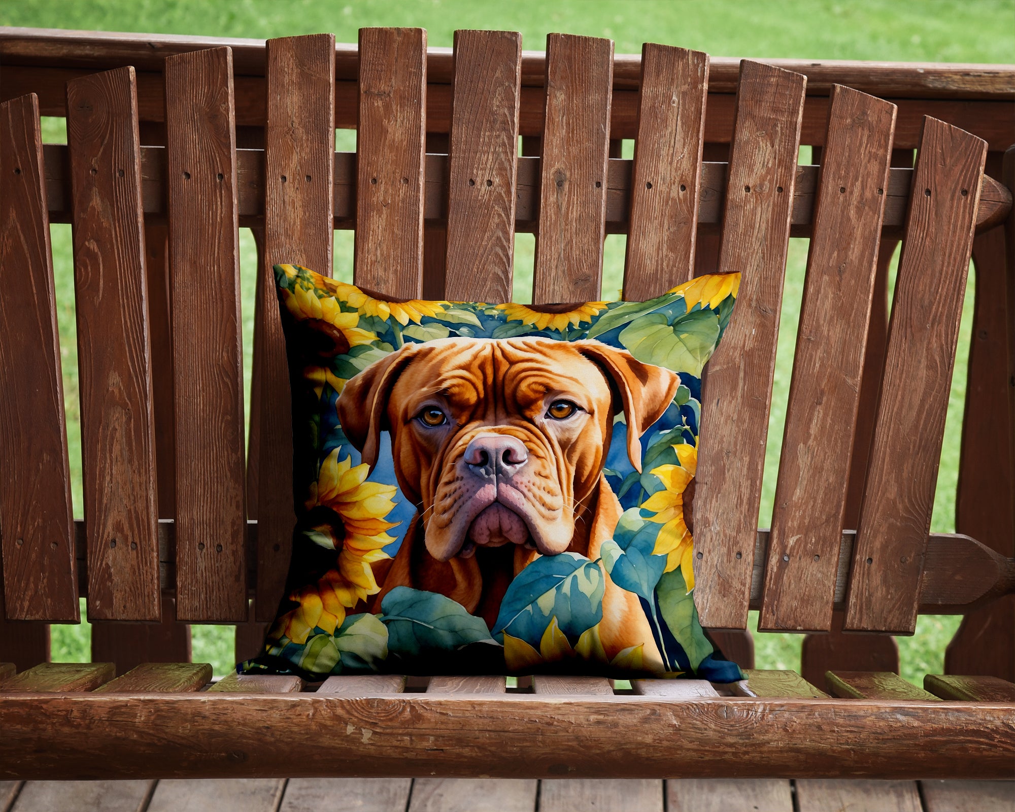 Buy this Dogue de Bordeaux in Sunflowers Throw Pillow