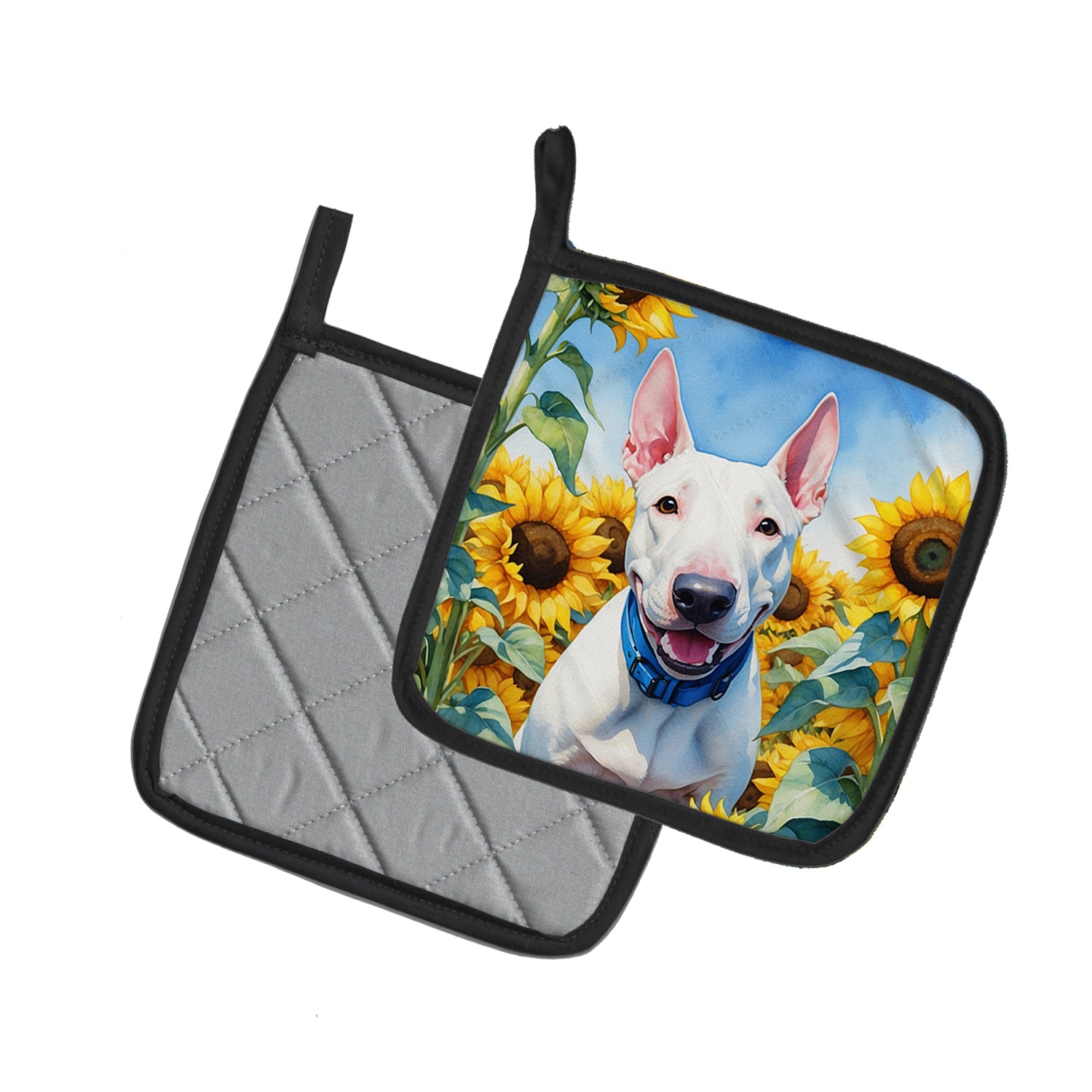 Buy this English Bull Terrier in Sunflowers Pair of Pot Holders