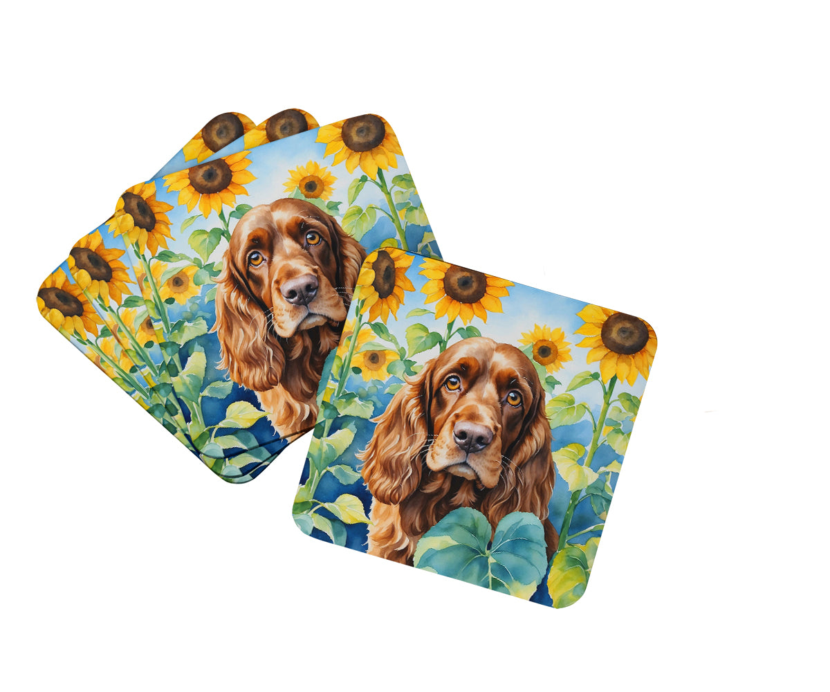 Buy this English Cocker Spaniel in Sunflowers Foam Coasters