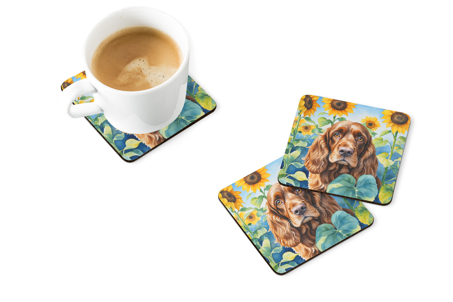 Buy this English Cocker Spaniel in Sunflowers Foam Coasters