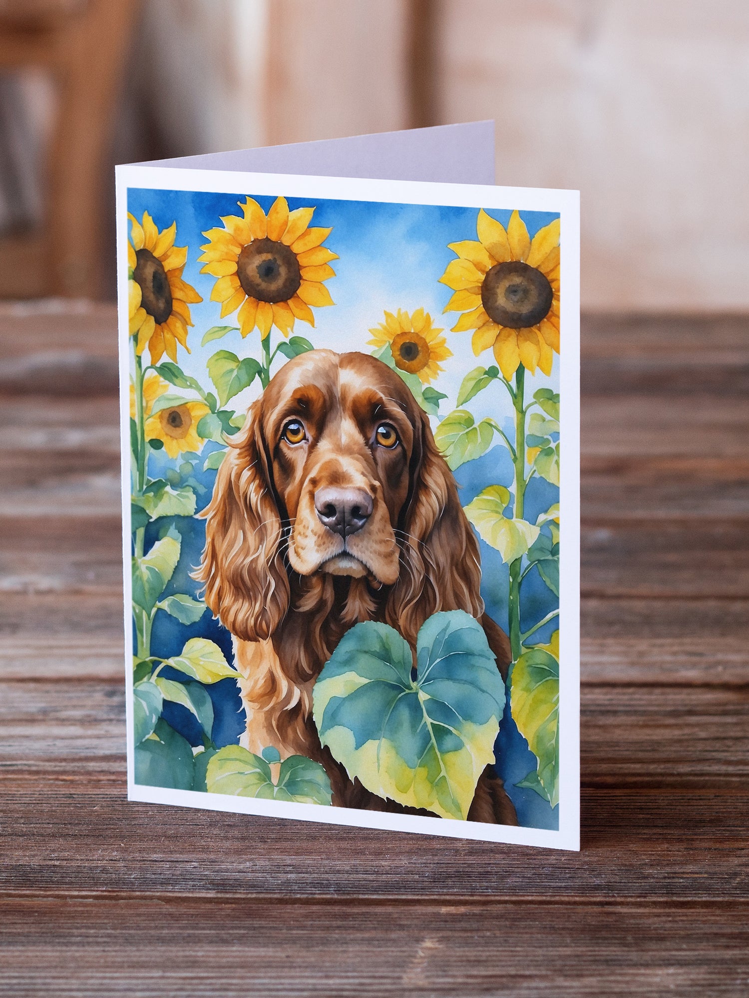 English Cocker Spaniel in Sunflowers Greeting Cards Pack of 8