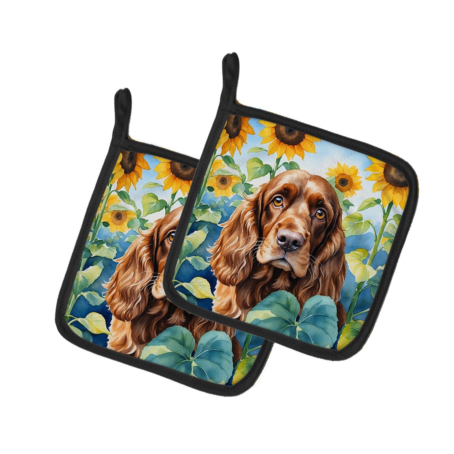 Buy this English Cocker Spaniel in Sunflowers Pair of Pot Holders