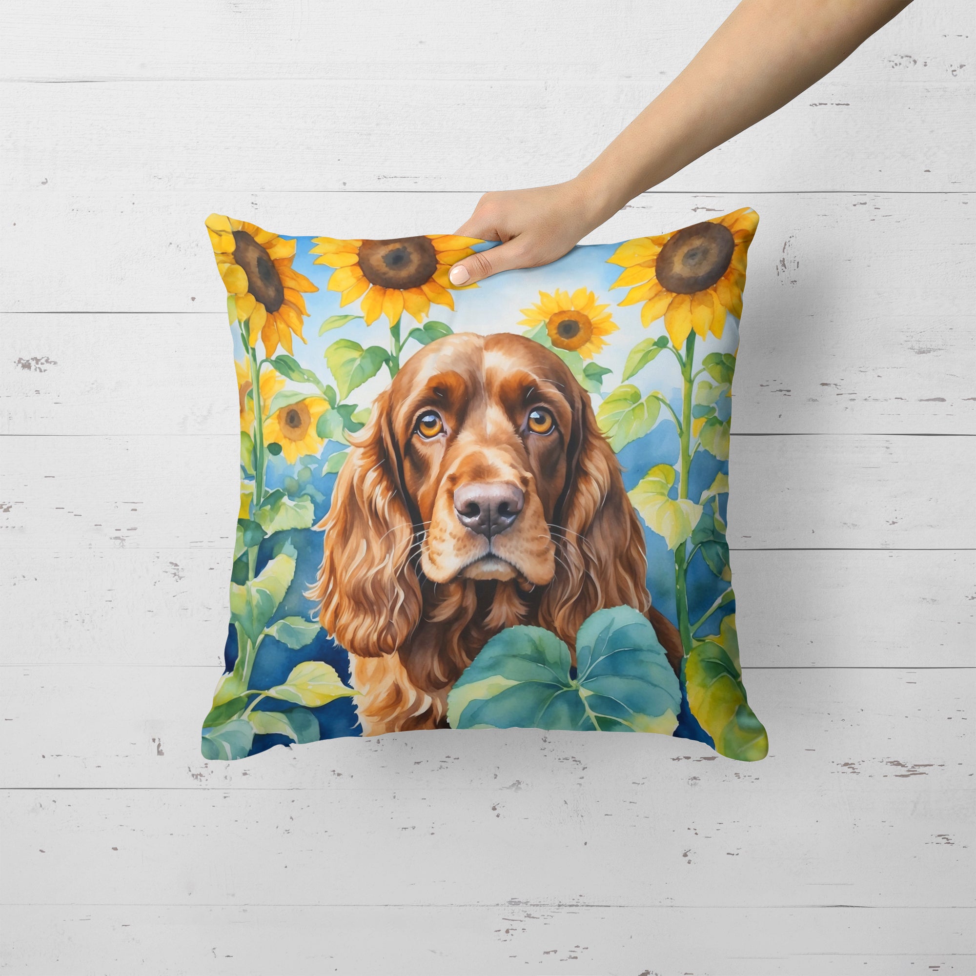 Buy this English Cocker Spaniel in Sunflowers Throw Pillow