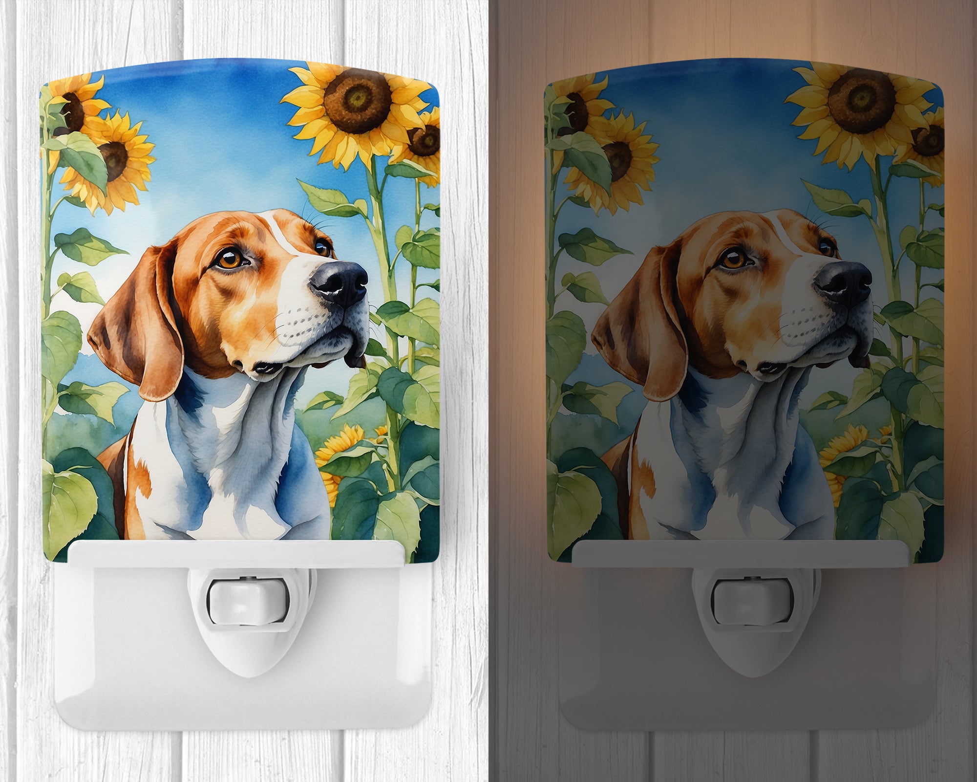 English Foxhound in Sunflowers Ceramic Night Light