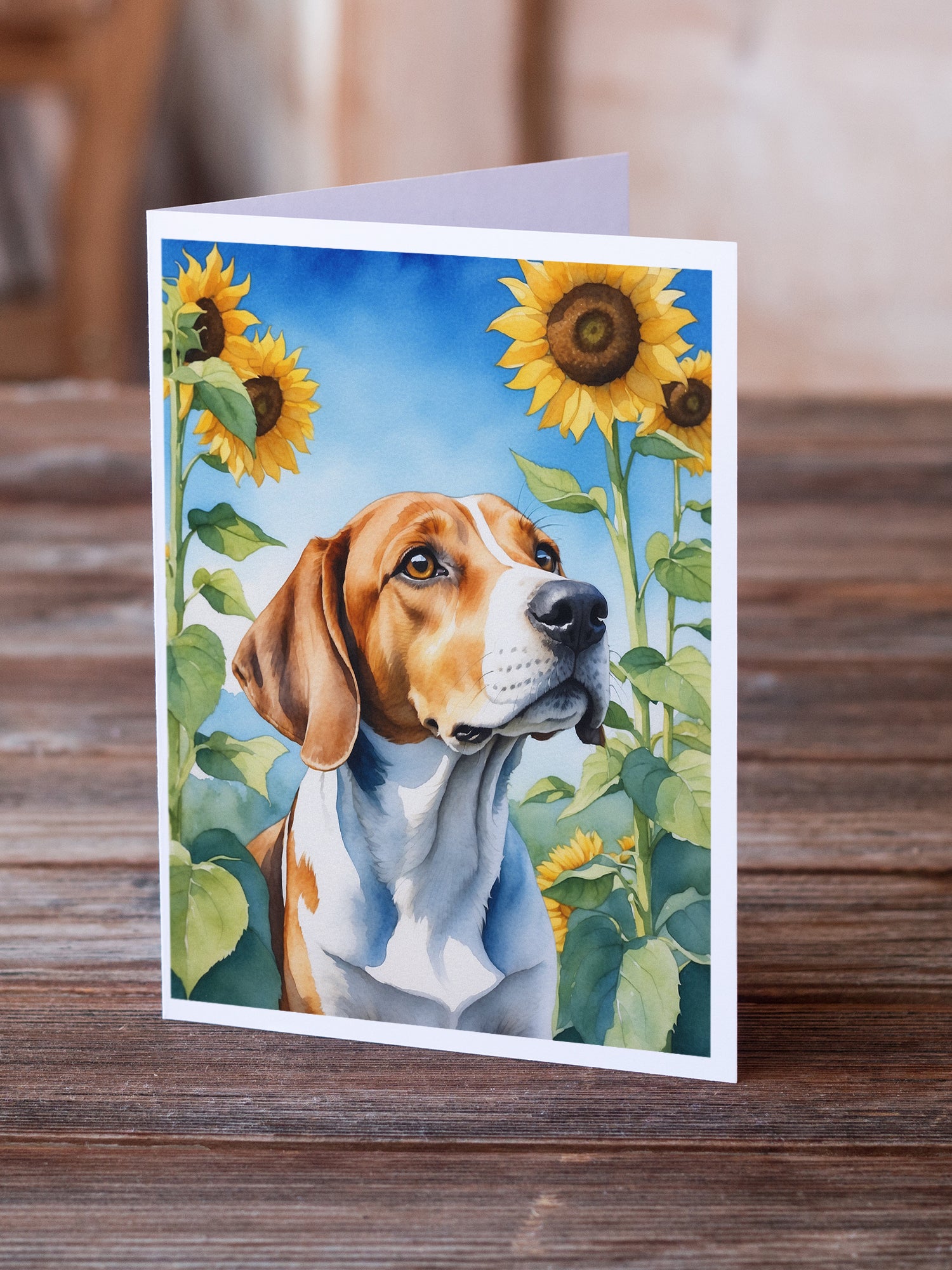 English Foxhound in Sunflowers Greeting Cards Pack of 8