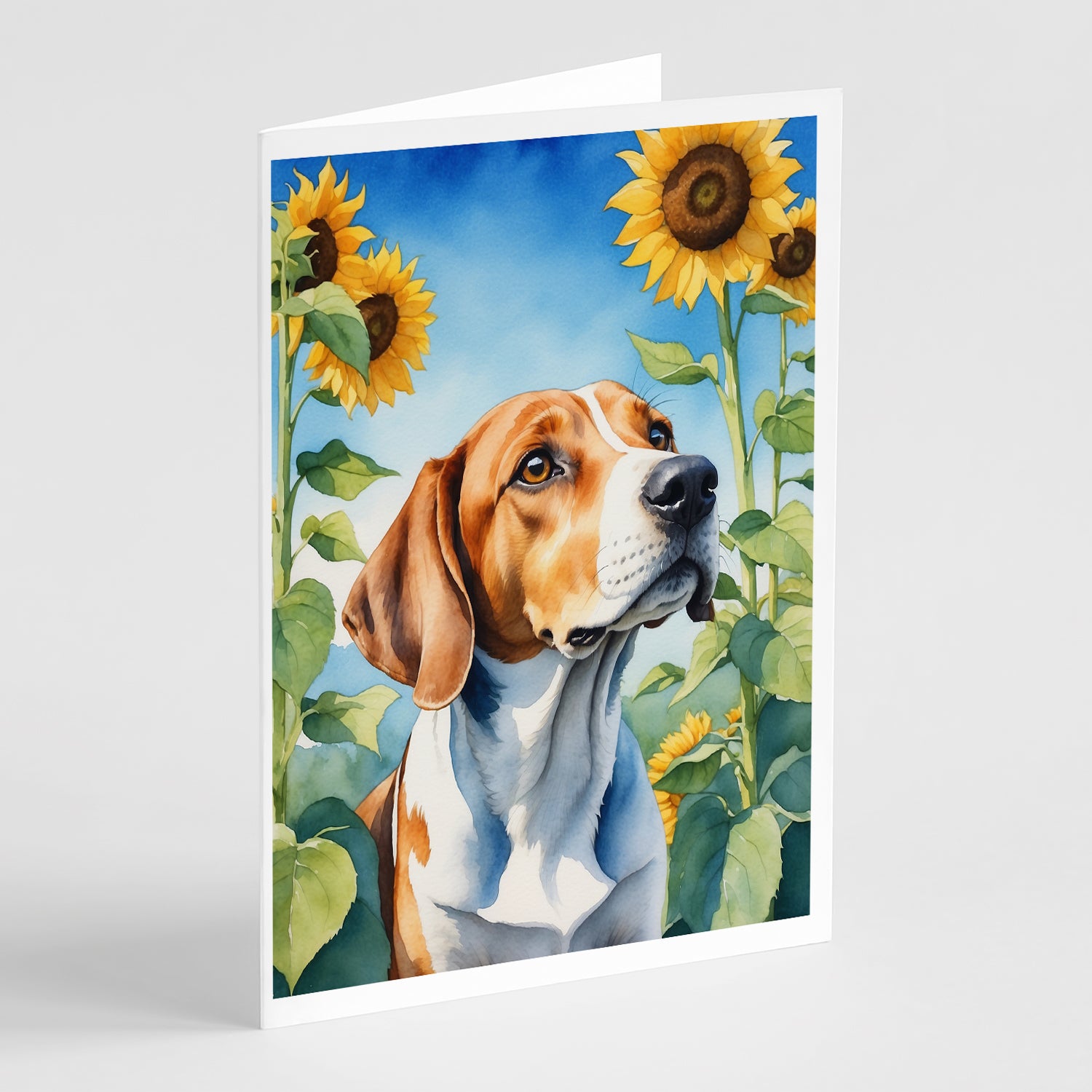 Buy this English Foxhound in Sunflowers Greeting Cards Pack of 8