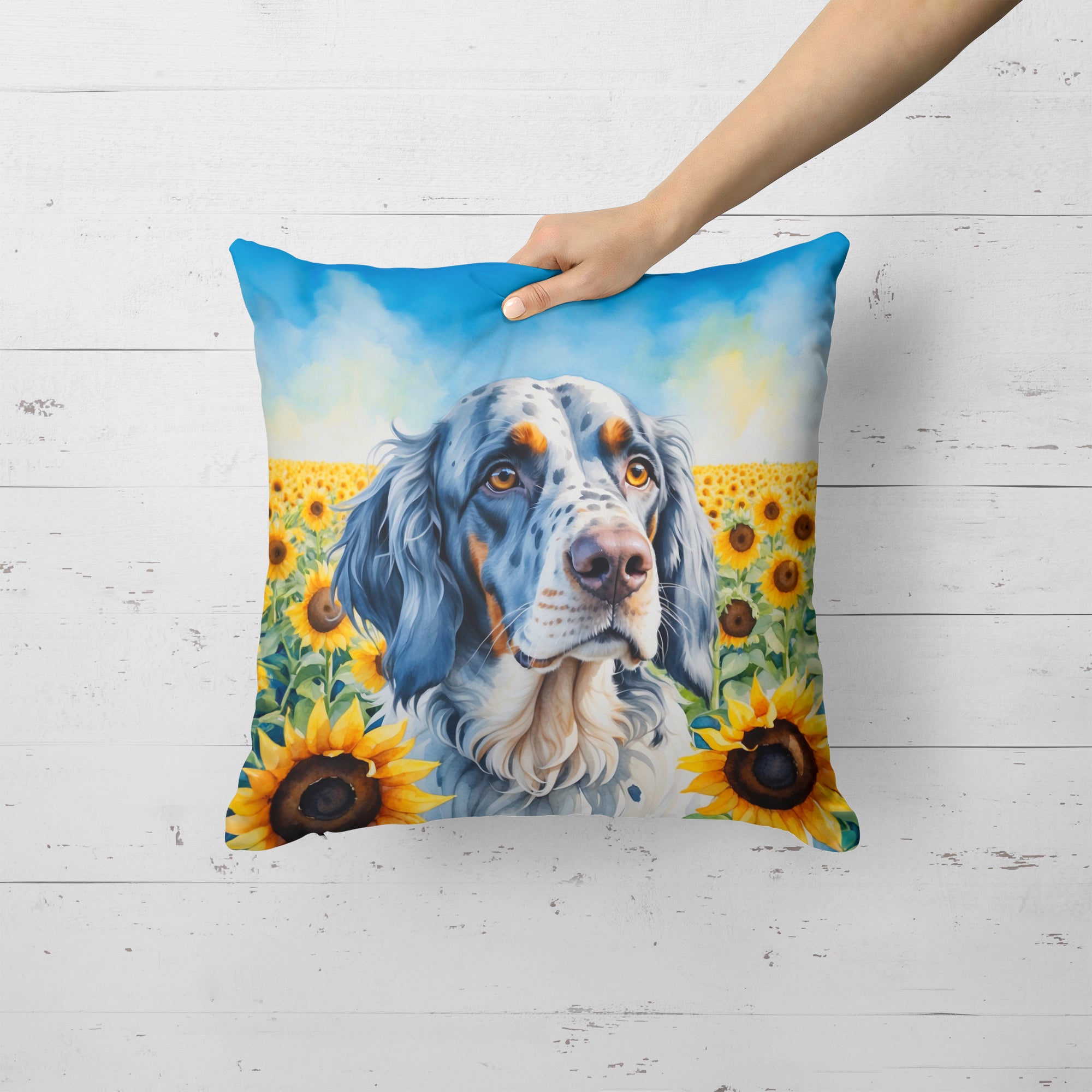 Buy this English Setter in Sunflowers Throw Pillow