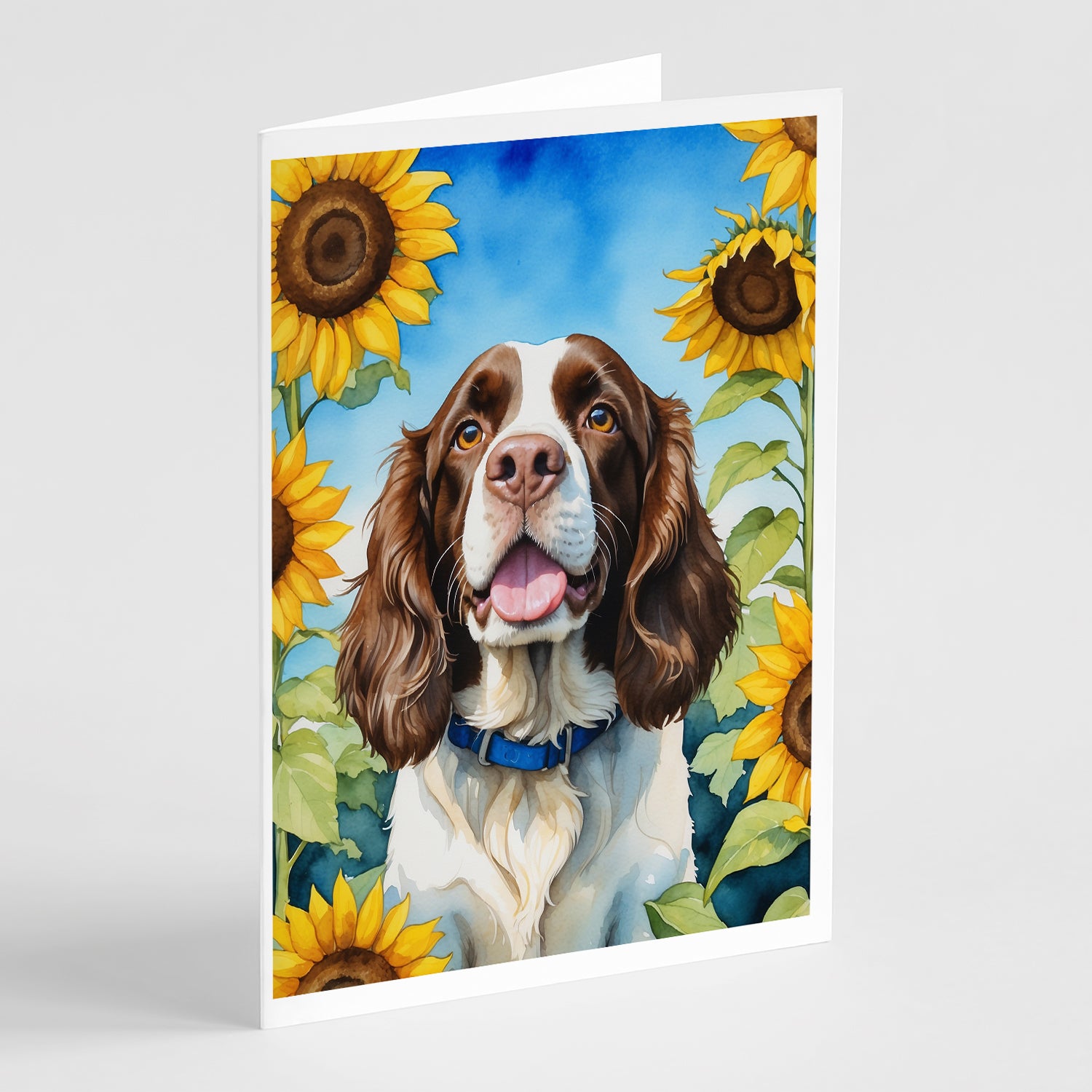 Buy this English Springer Spaniel in Sunflowers Greeting Cards Pack of 8