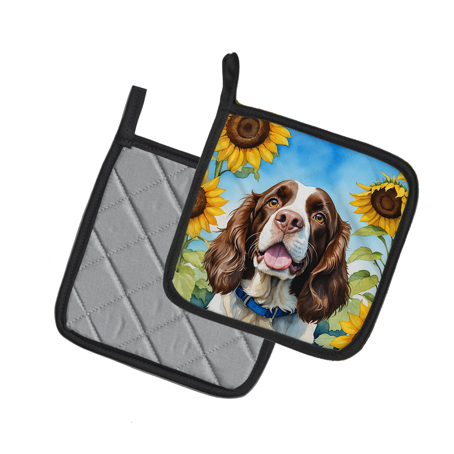 Buy this English Springer Spaniel in Sunflowers Pair of Pot Holders