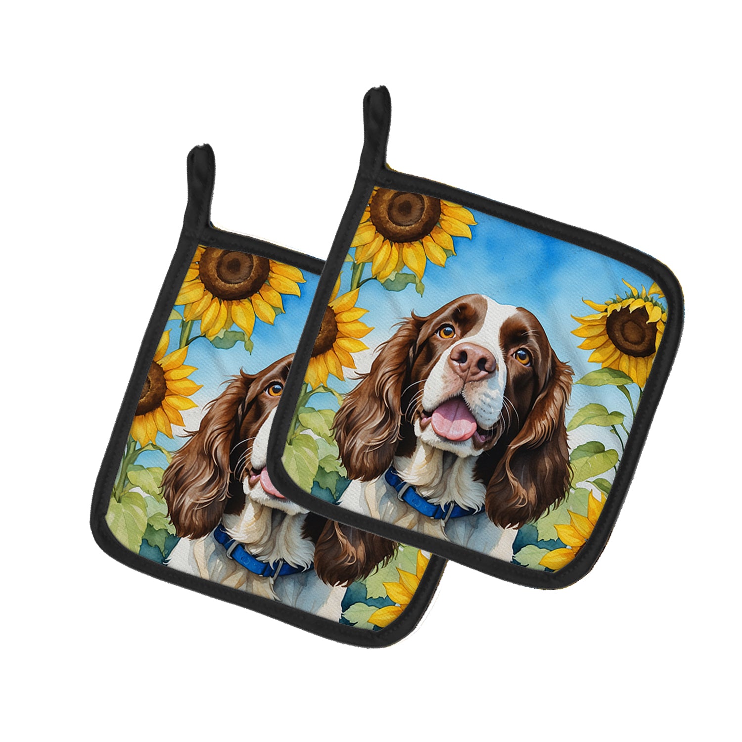 Buy this English Springer Spaniel in Sunflowers Pair of Pot Holders