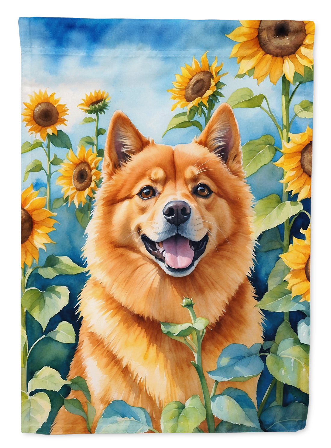 Buy this Finnish Spitz in Sunflowers House Flag