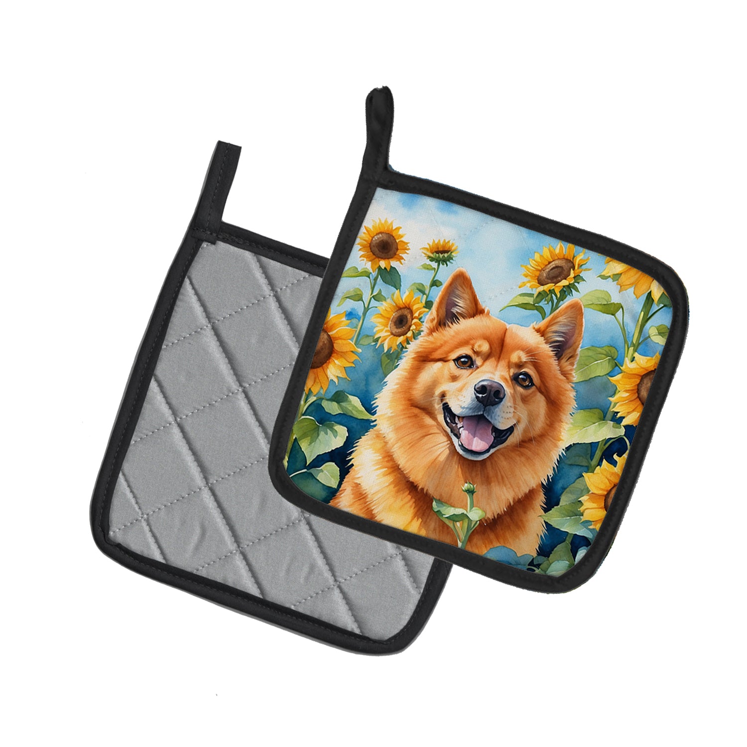 Buy this Finnish Spitz in Sunflowers Pair of Pot Holders