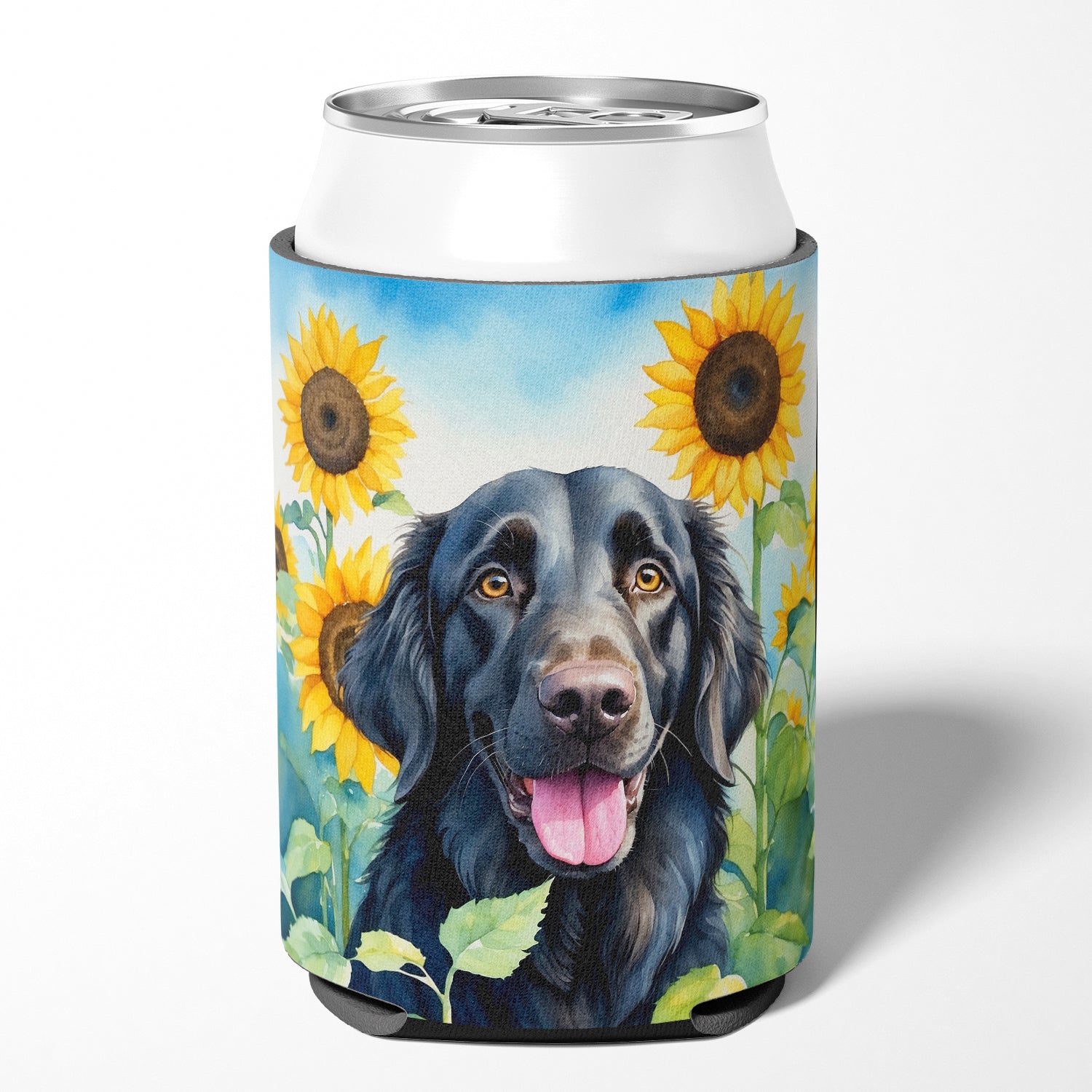 Buy this Flat-Coated Retriever in Sunflowers Can or Bottle Hugger