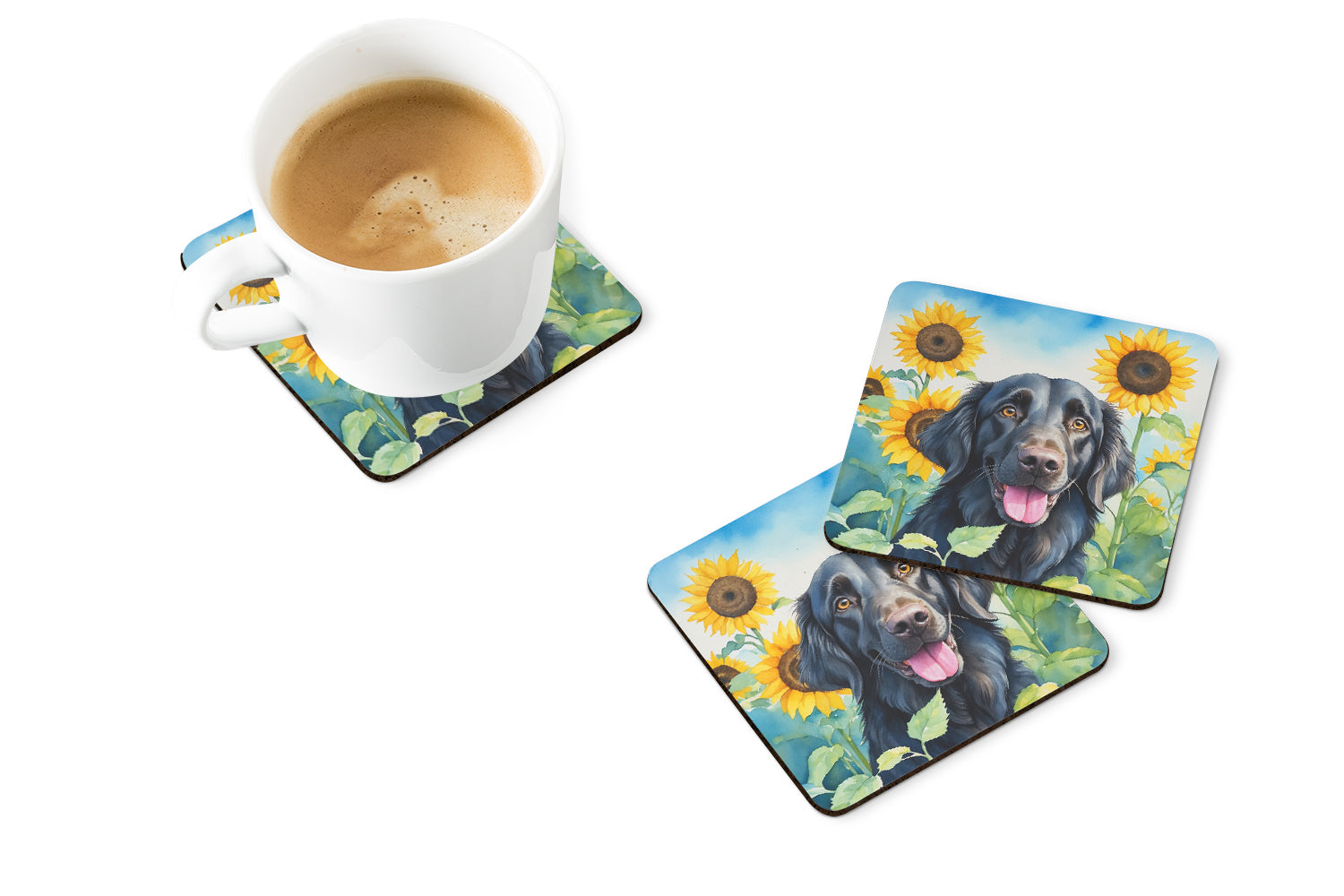 Buy this Flat-Coated Retriever in Sunflowers Foam Coasters