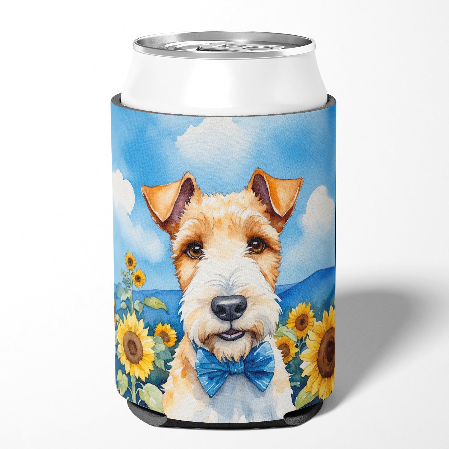 Fox Terrier in Sunflowers Can or Bottle Hugger