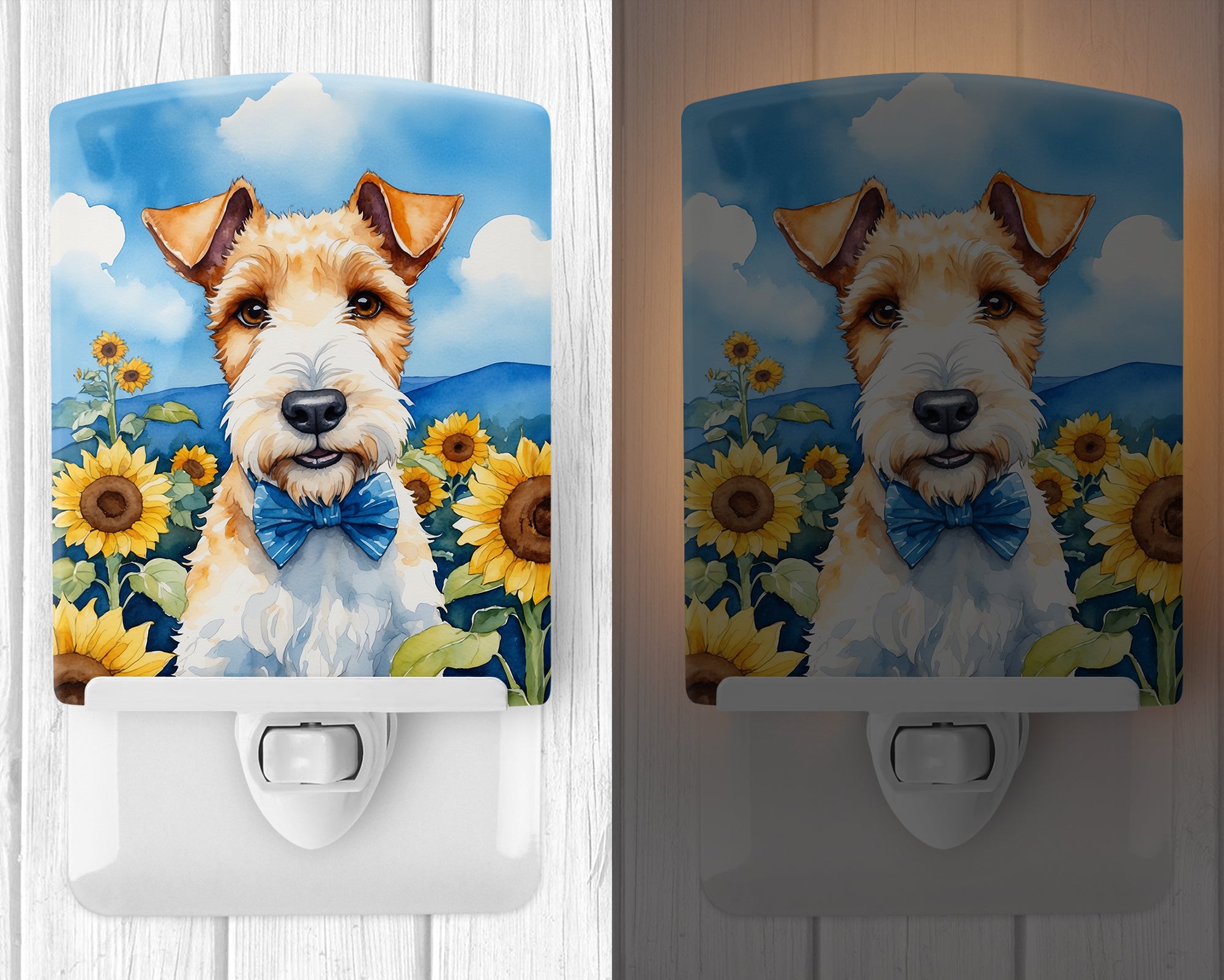 Fox Terrier in Sunflowers Ceramic Night Light